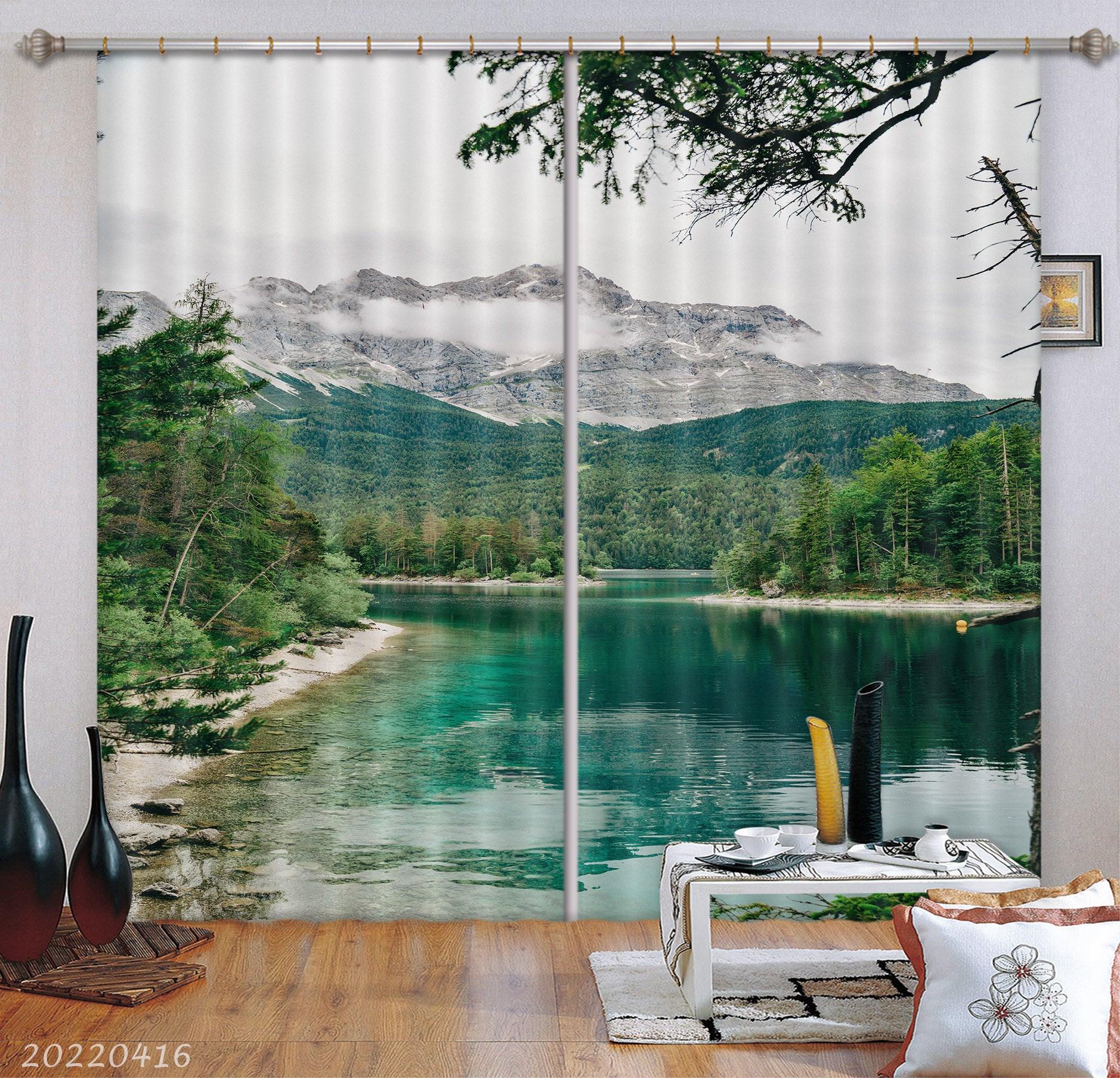 3D Landscape Mountain Forest Green Trees River Curtains and Drapes GD 4506- Jess Art Decoration