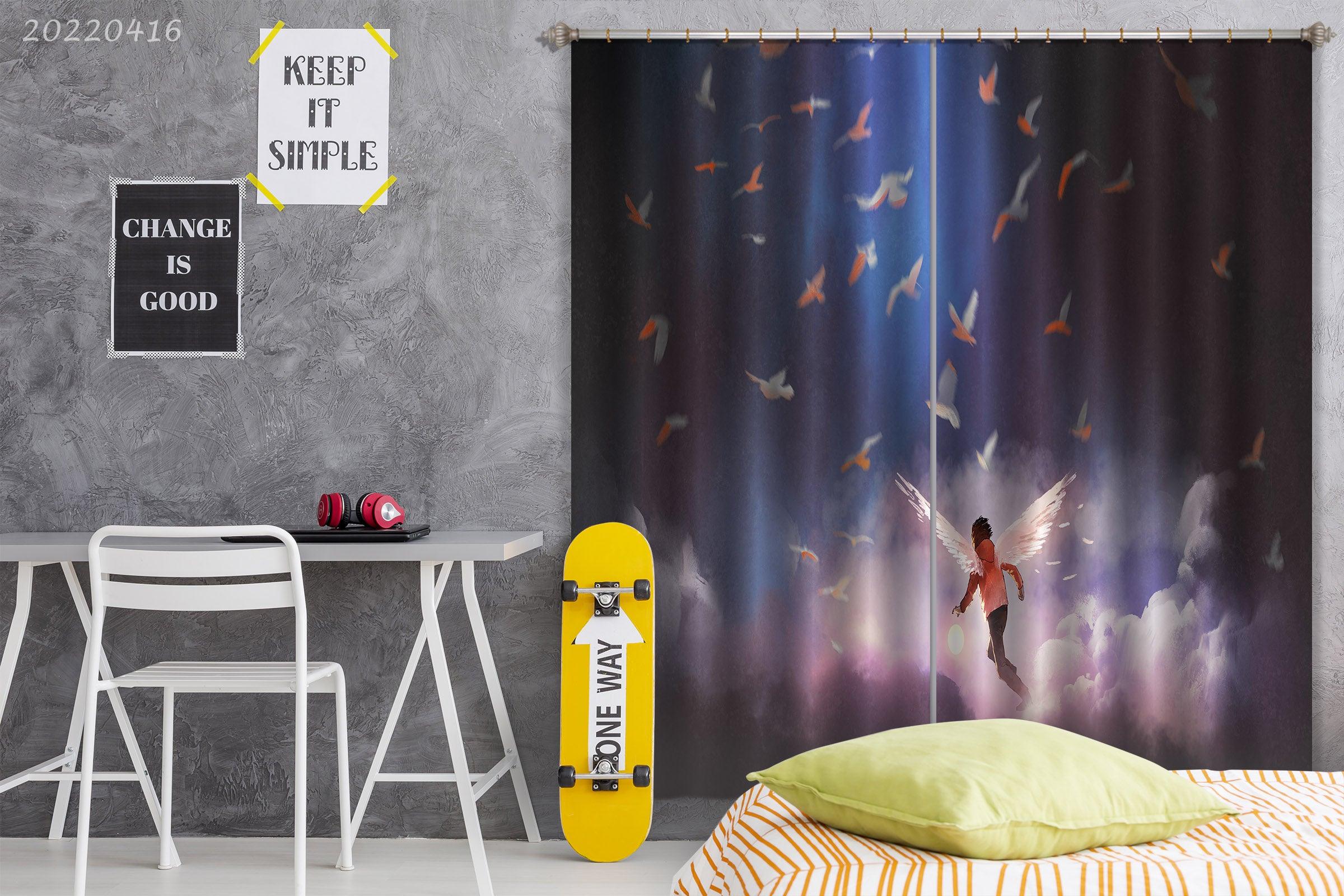 3D Boy Angel Wing Glow Ball Bird Painting Curtains and Drapes GD 4700- Jess Art Decoration