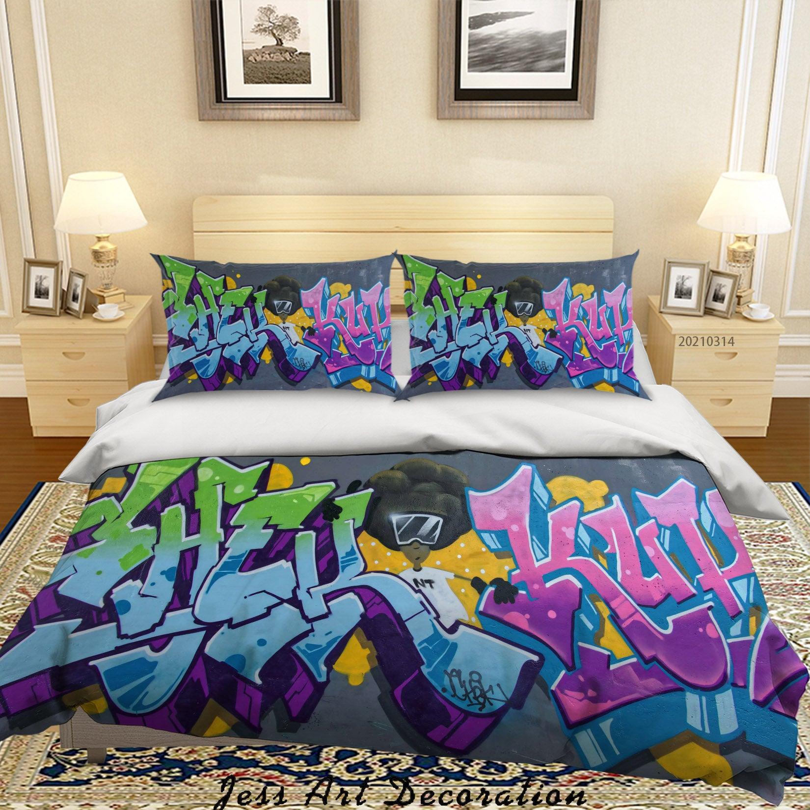 3D Abstract Colored Street Graffiti Quilt Cover Set Bedding Set Duvet Cover Pillowcases 181- Jess Art Decoration