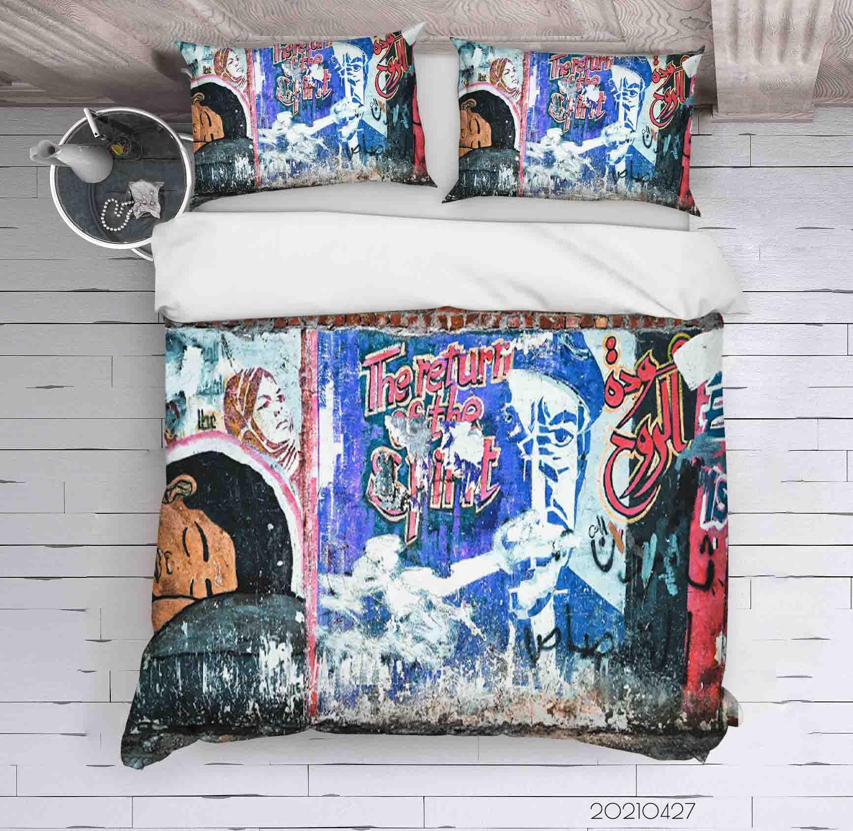 3D Abstract Colored Street Graffiti Quilt Cover Set Bedding Set Duvet Cover Pillowcases 150- Jess Art Decoration