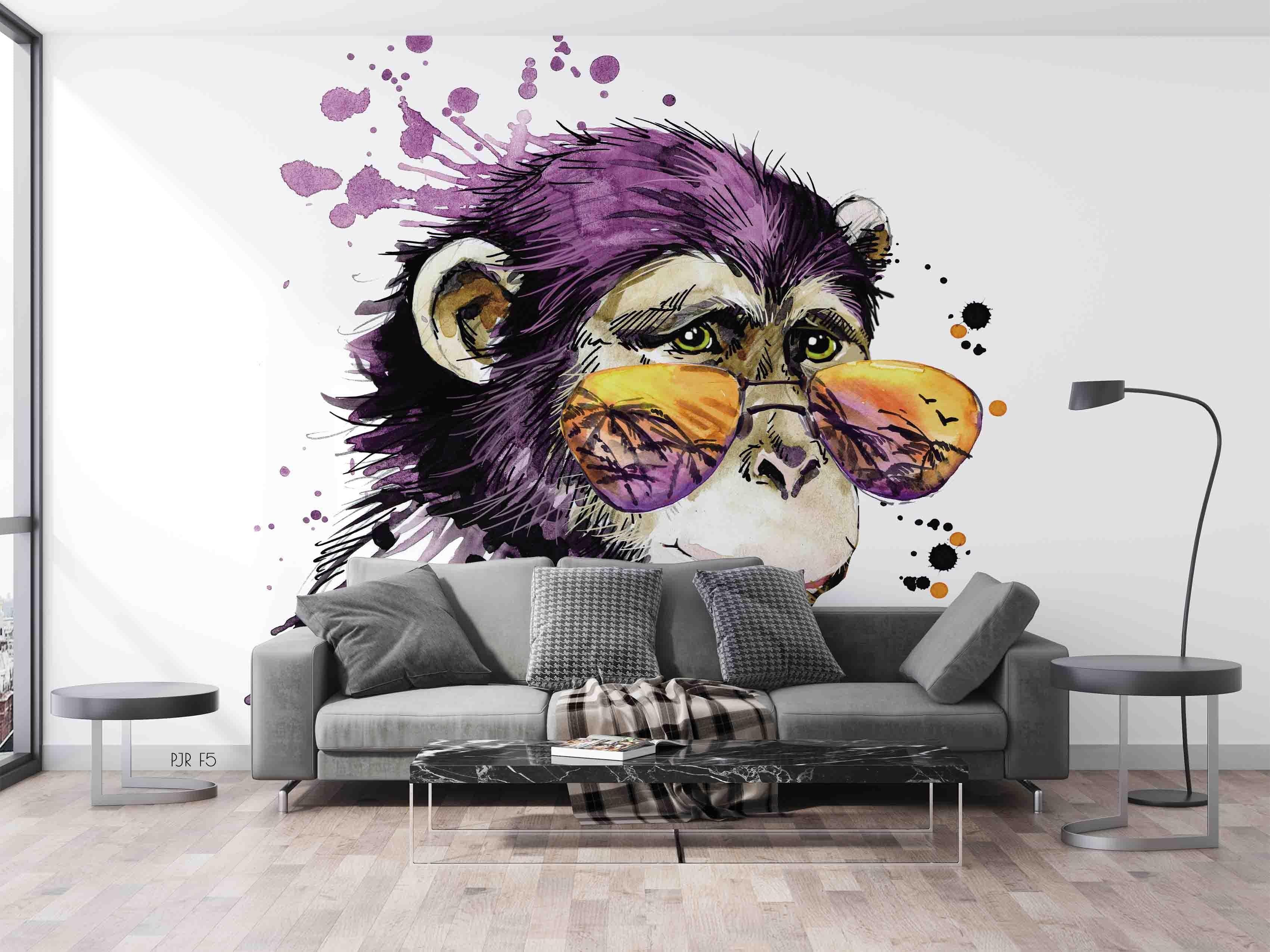 3D Monkey Sunglasses playful monkey portrait mural wall mural wallpaper for kids room - view 6