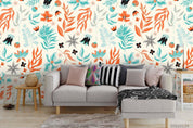 3D Hand Drawn Green Orange Leaf Wall Mural Wallpaper LQH 21- Jess Art Decoration