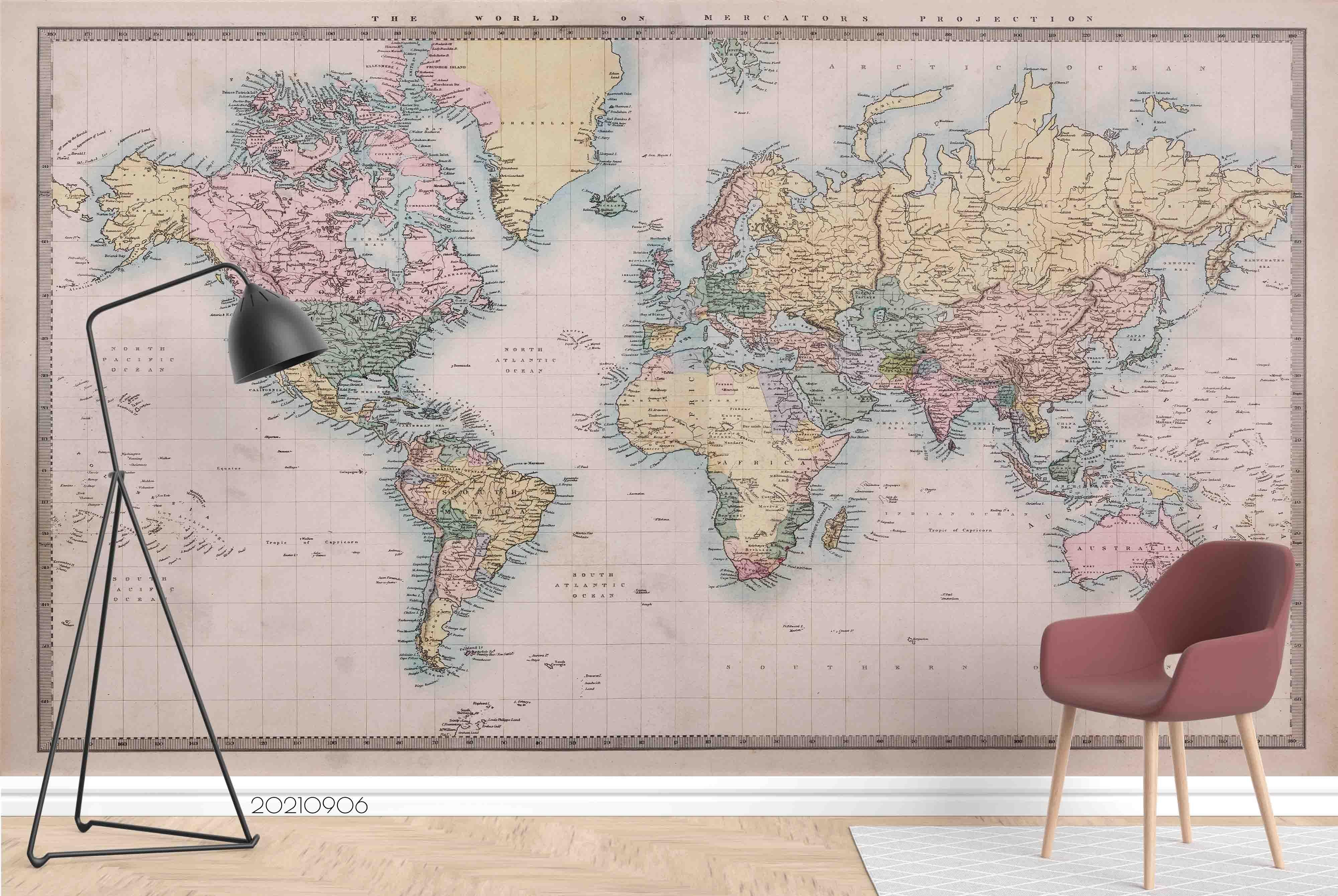 3D World Map Wall Mural Wallpaper LQH 593- Jess Art Decoration