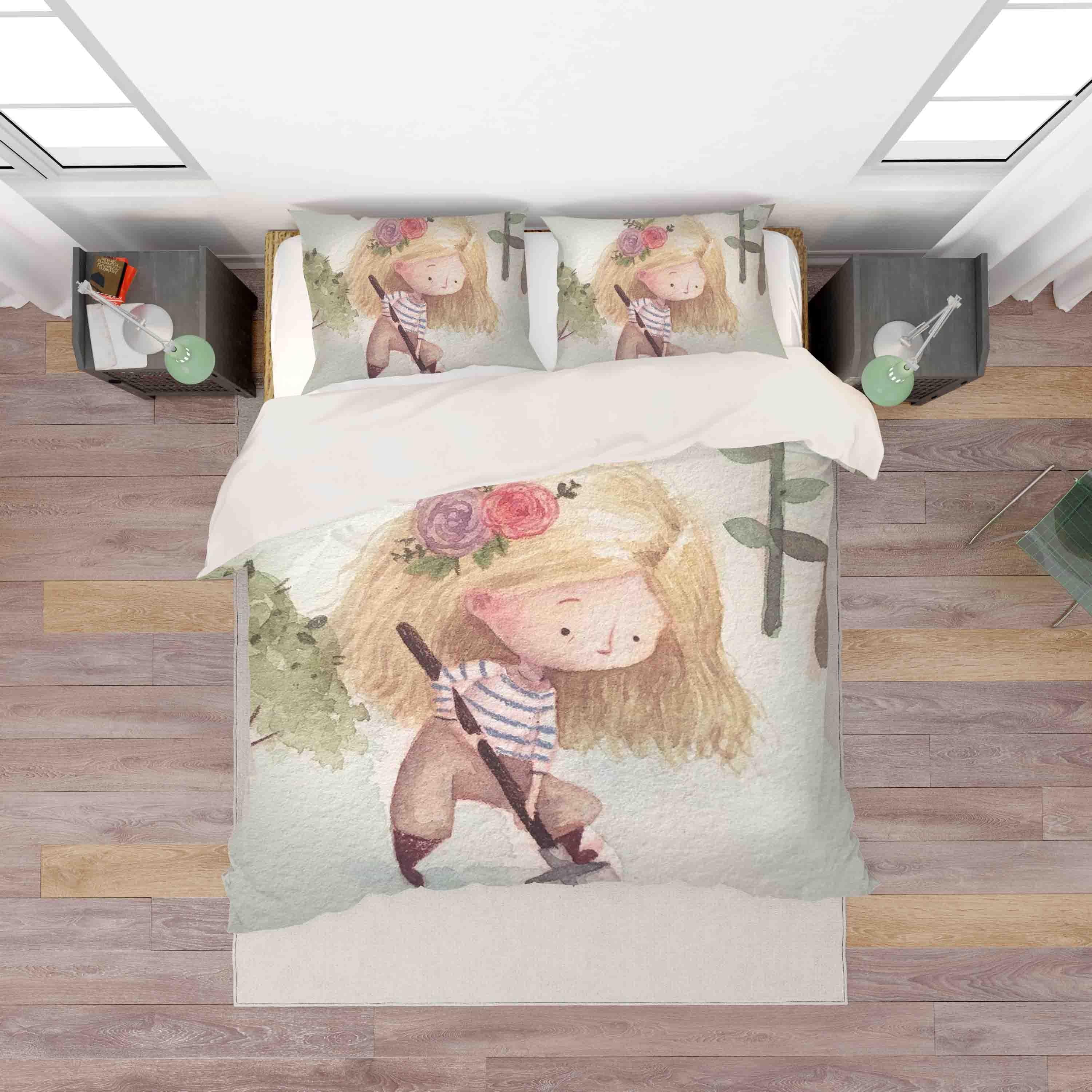 3D Watercolor Girl Quilt Cover Set Bedding Set Duvet Cover Pillowcases SF065- Jess Art Decoration