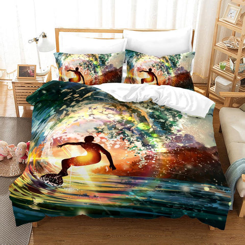 3D Sea Wave Surfer Quilt Cover Set Bedding Set Pillowcases 59- Jess Art Decoration