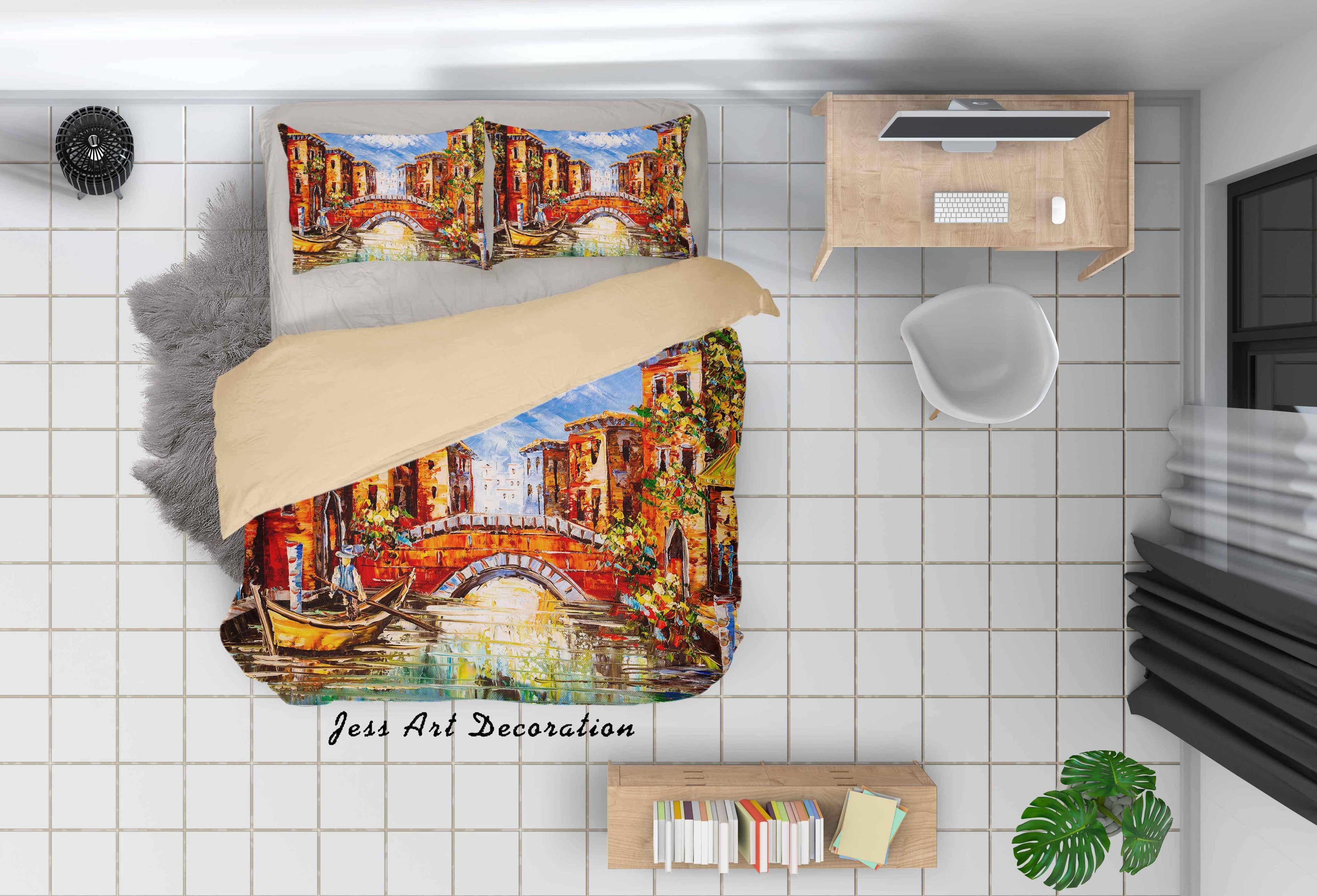 3D Oil Painting City House Bridge Quilt Cover Set Bedding Set Duvet Cover Pillowcases A071 LQH- Jess Art Decoration