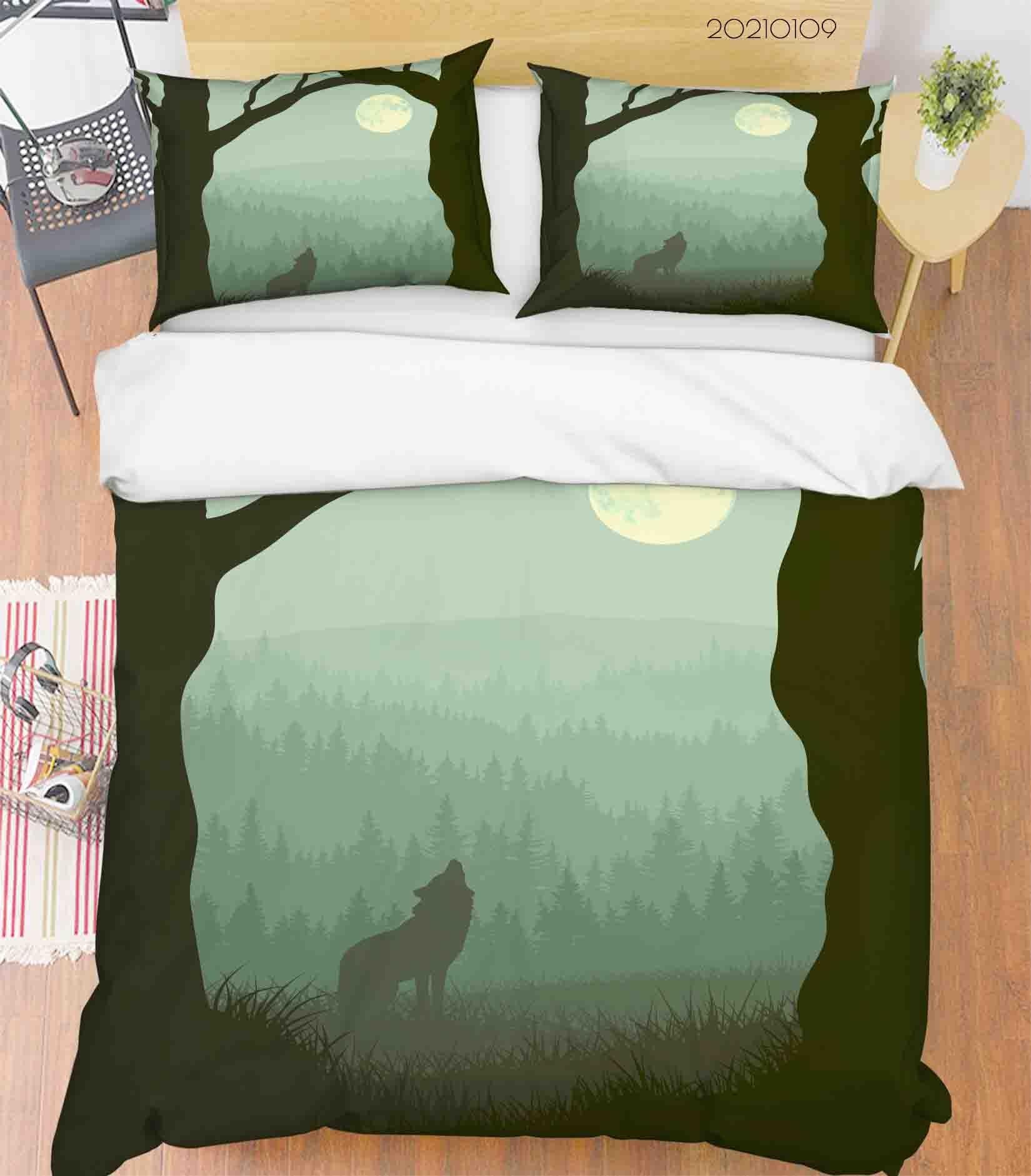 3D Cartoon Forest Moon Wolf Quilt Cover Set Bedding Set Duvet Cover Pillowcases 42 LQH- Jess Art Decoration