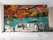 3D Gondolier Punting River Arashiyama Autumn Kyoto Japan Wall Mural Wallpaper GD 2361- Jess Art Decoration