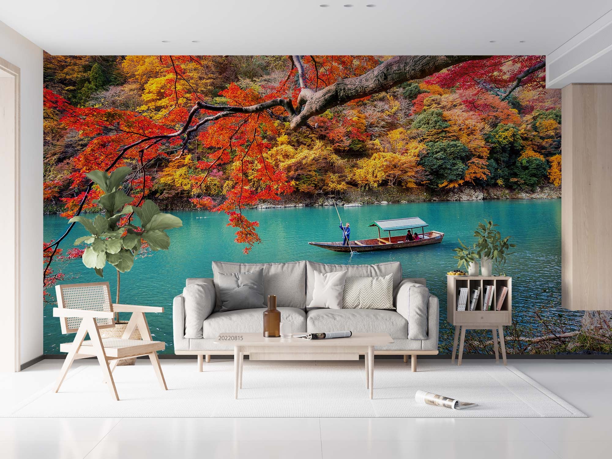 3D Gondolier Punting River Arashiyama Autumn Kyoto Japan Wall Mural Wallpaper GD 2361- Jess Art Decoration