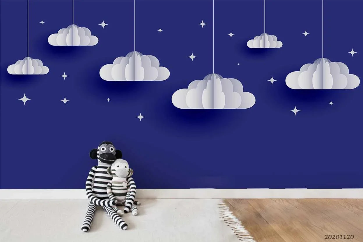 3D Blue Sky Cloud Star Papercut Style Background Wall Mural Wallpaper LXL- Jess Art Decoration