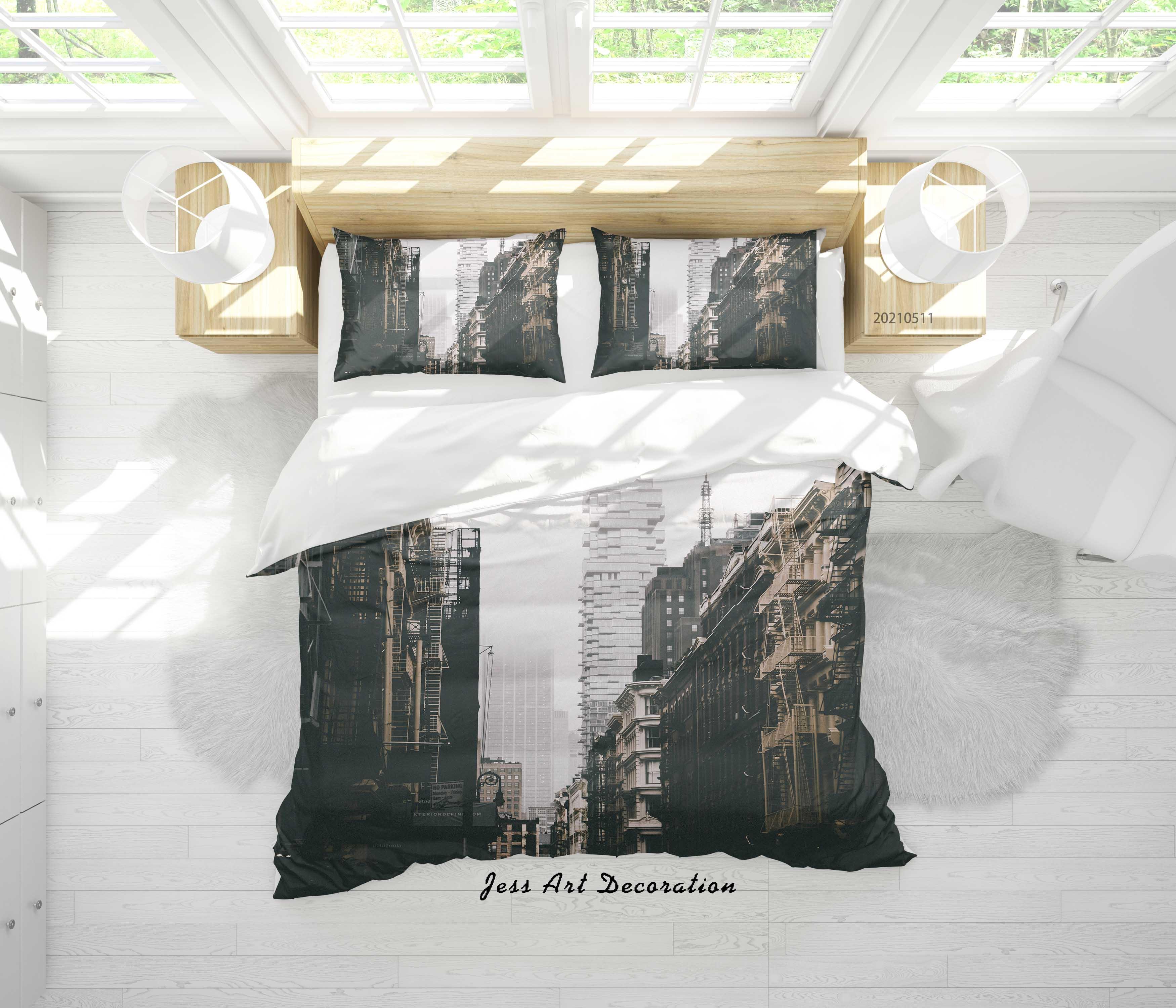 3D City Architecture Quilt Cover Set Bedding Set Duvet Cover Pillowcases 572- Jess Art Decoration