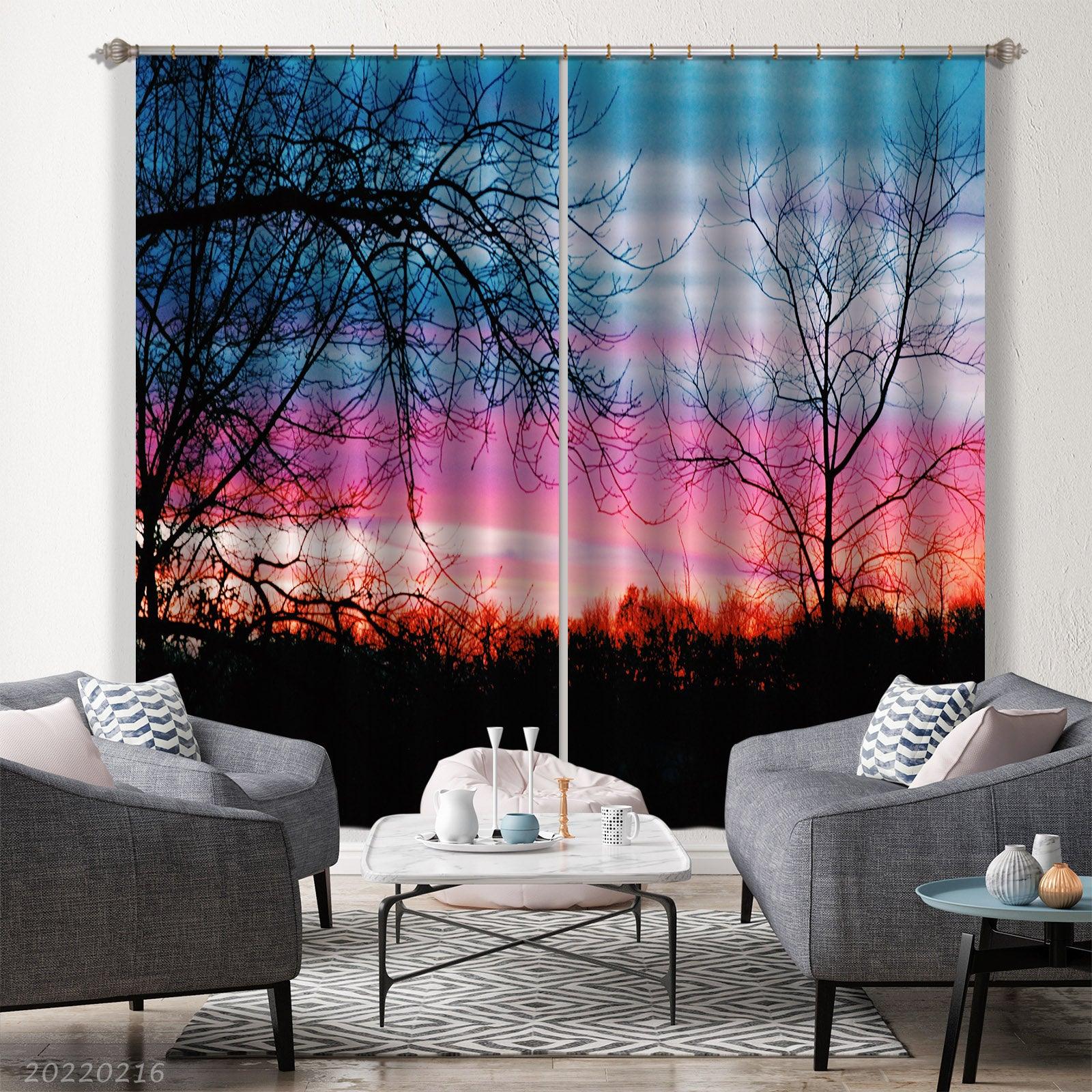 3D Black Tree Pink Sky Curtains and Drapes GD 2253- Jess Art Decoration