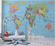 3D Blue World Map Wall Mural Wallpaper LQH 614- Jess Art Decoration