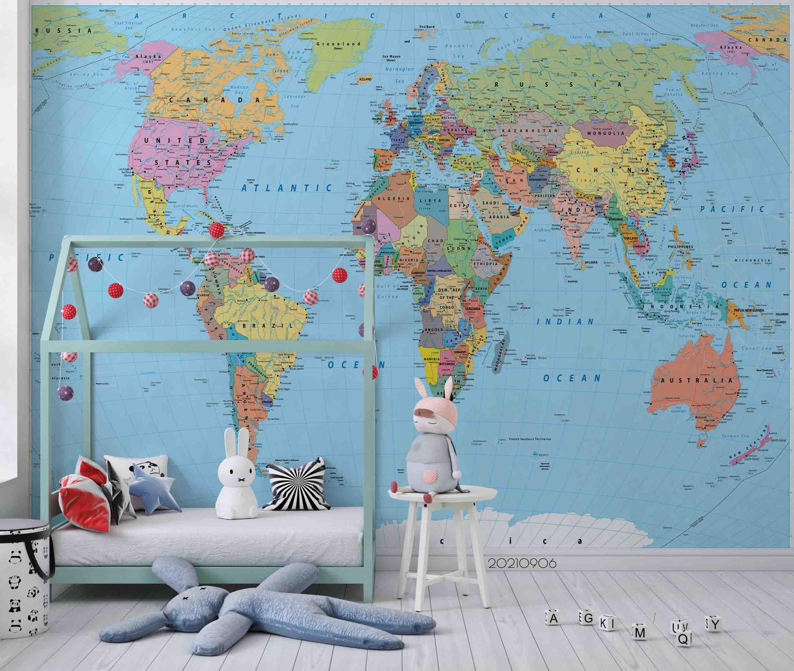 3D Blue World Map Wall Mural Wallpaper LQH 614- Jess Art Decoration