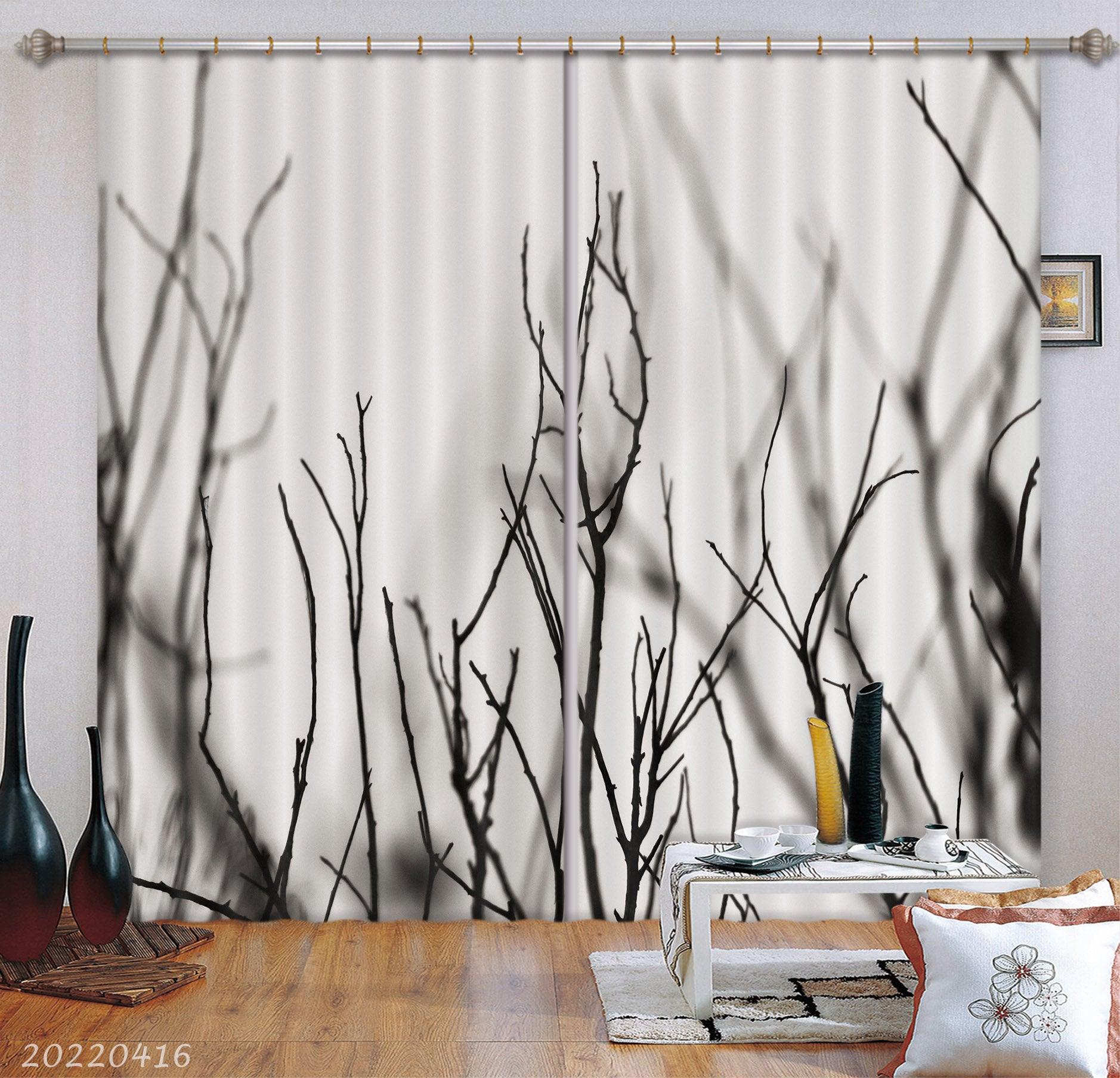 3D Black Branch Cloudy Curtains and Drapes GD 4553- Jess Art Decoration