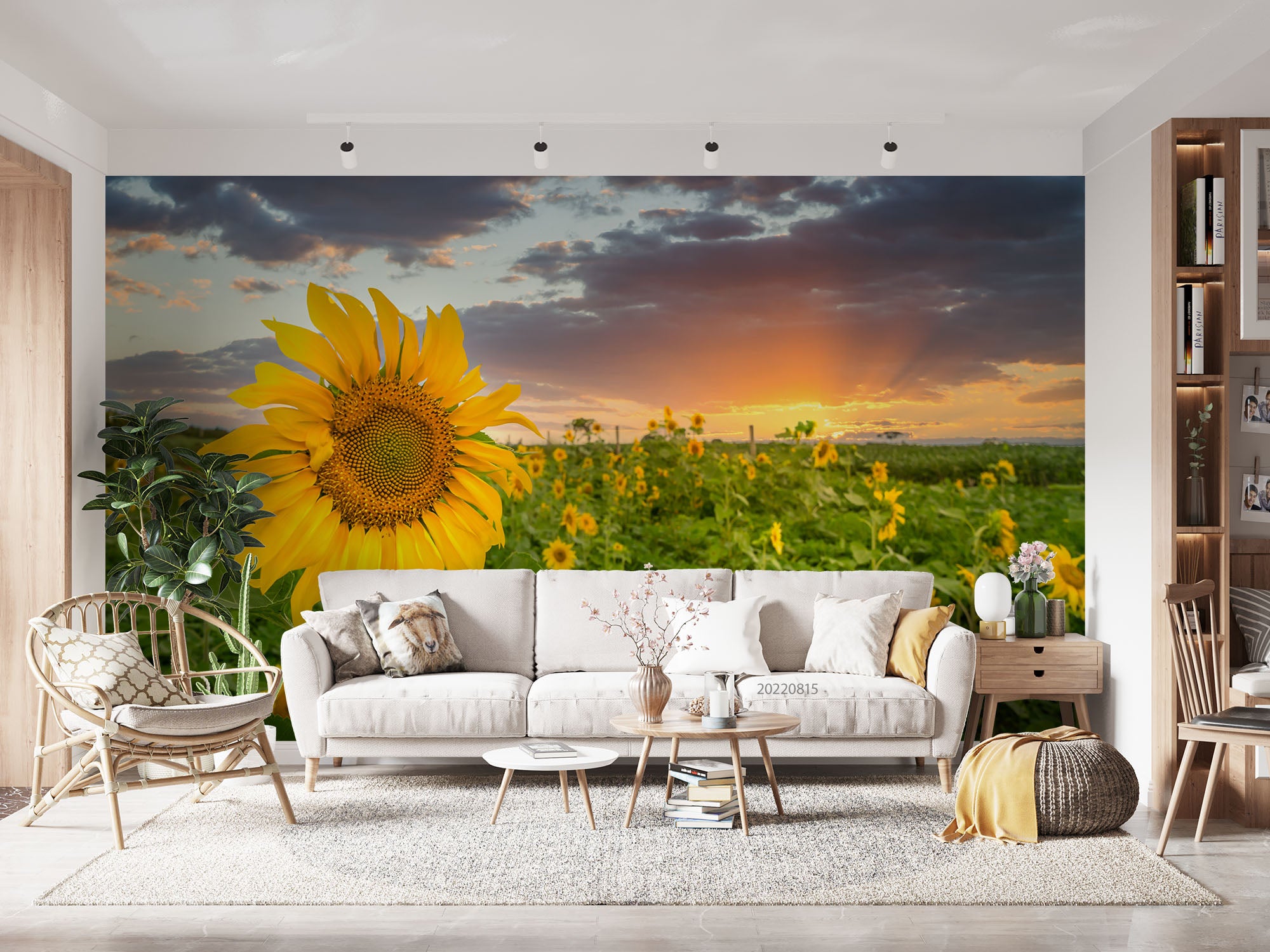 3D Sunflower Field Sunset Wall Mural Wallpaper GD 2334- Jess Art Decoration