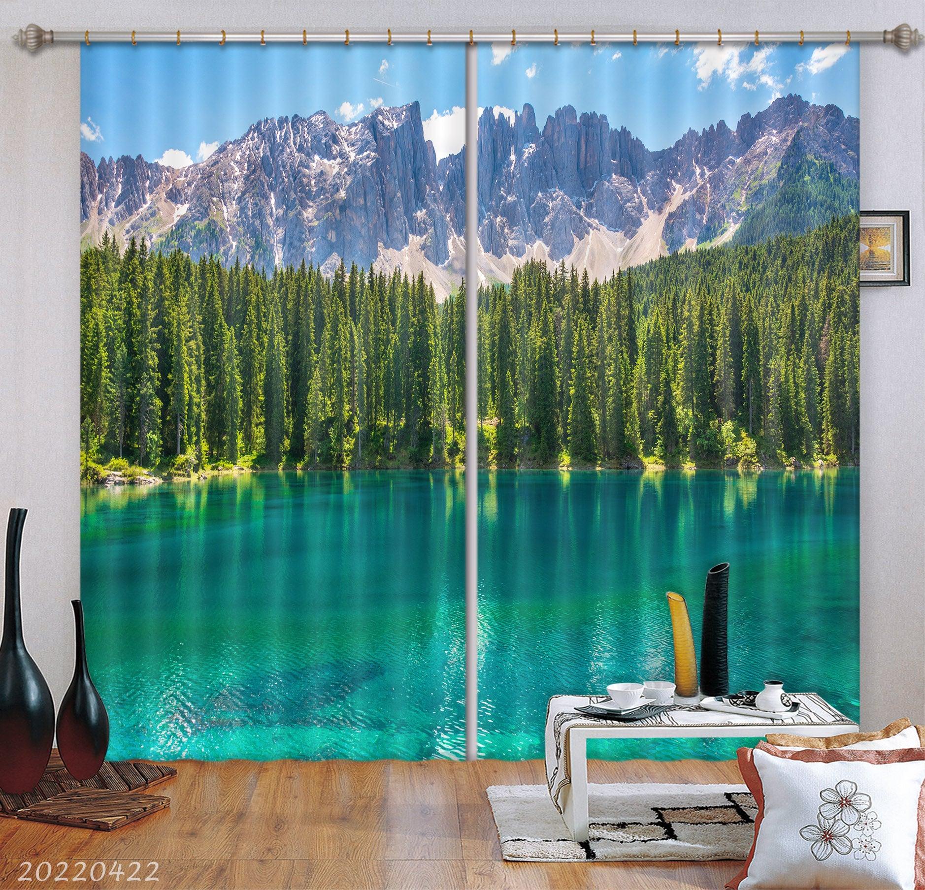 3D Landscape Peak Forest Lake Green Tree Curtains and Drapes GD 4193- Jess Art Decoration
