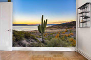 3D Desert Lakes Cactus Blue Sky  Setting Sun Wall Mural Wallpaper SWW1879- Jess Art Decoration