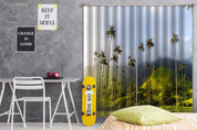 3D Landscape Mountain Green Plant Coconut Tree Fog Curtains and Drapes GD 4756- Jess Art Decoration
