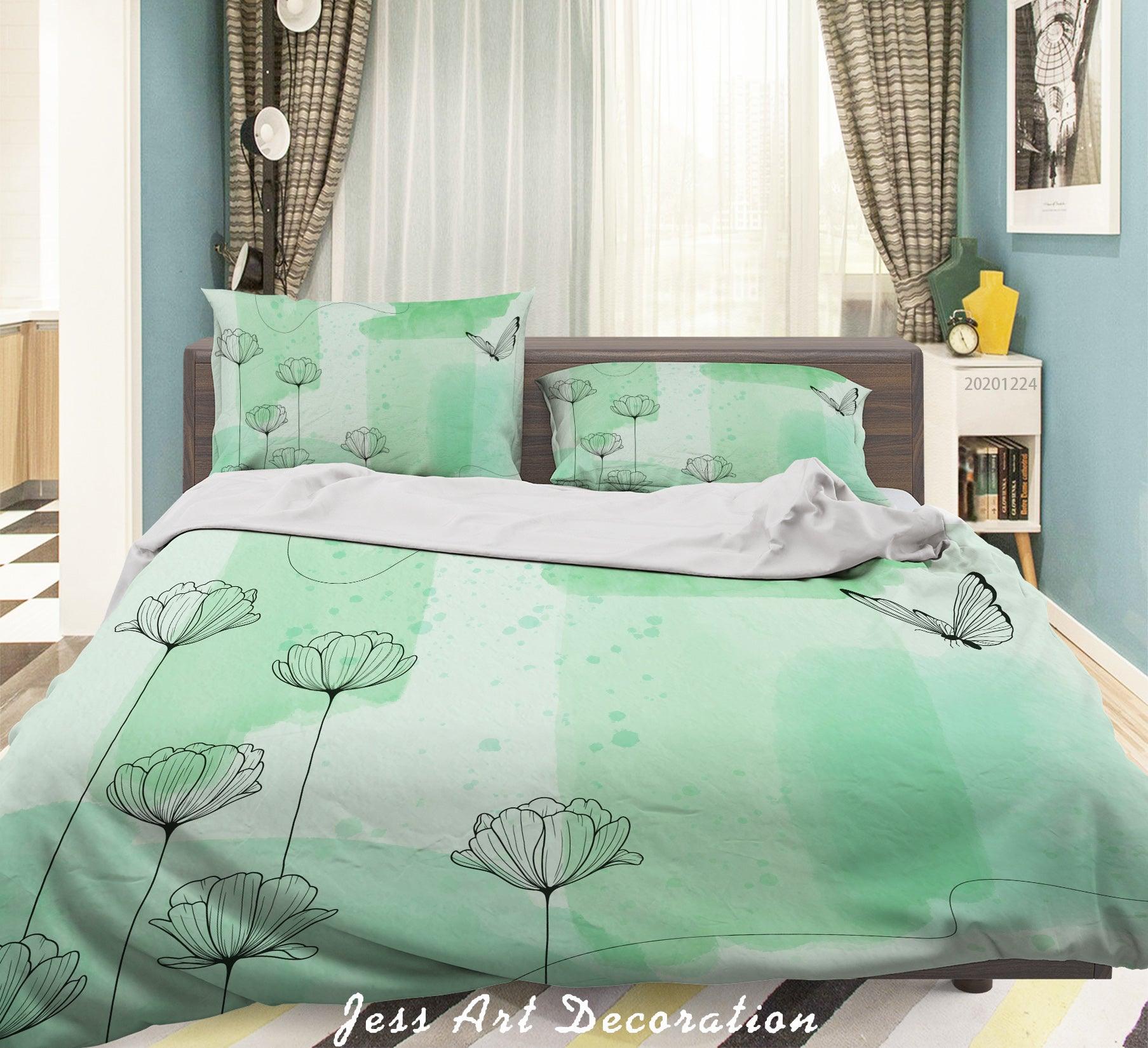 3D Watercolor Green Floral Quilt Cover Set Bedding Set Duvet Cover Pillowcases 116 LQH- Jess Art Decoration