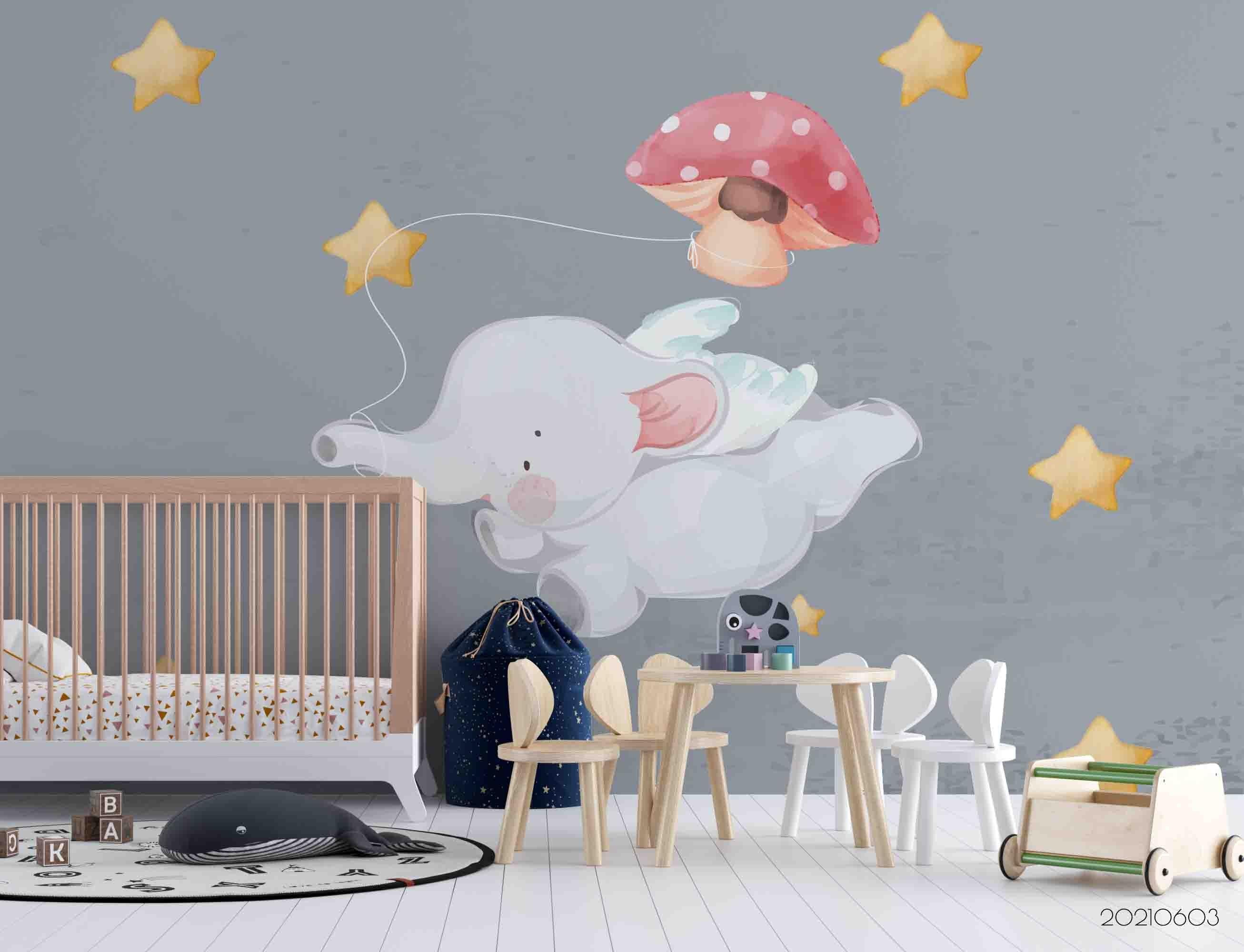 3D  Animal Cartoon Cute Watercolor Elephant  Wall Mural Wallpaper SWW558- Jess Art Decoration