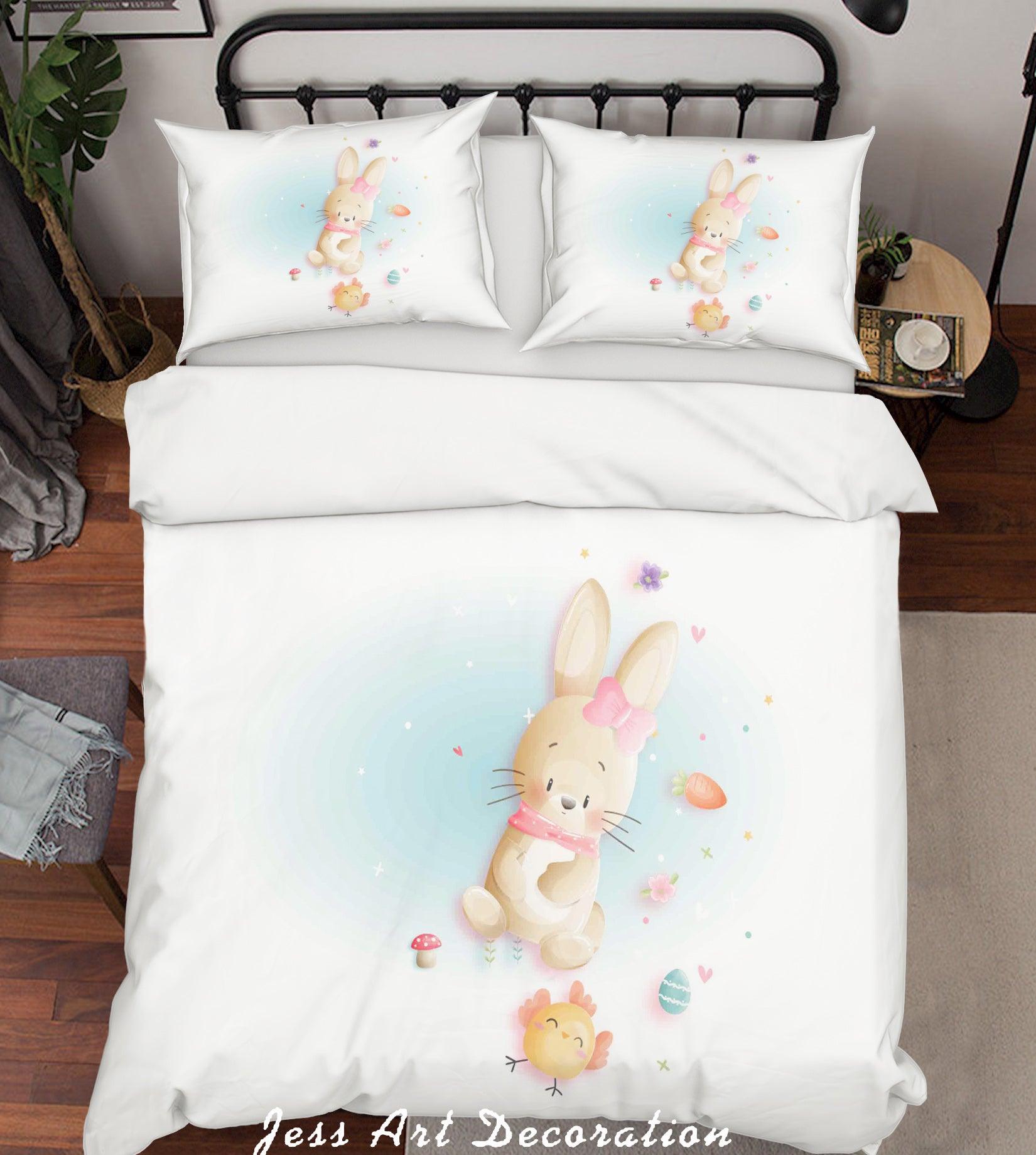 3D White Rabbit Chick Floral Eggs Mushroom Quilt Cover Set Bedding Set Duvet Cover Pillowcases SF74- Jess Art Decoration