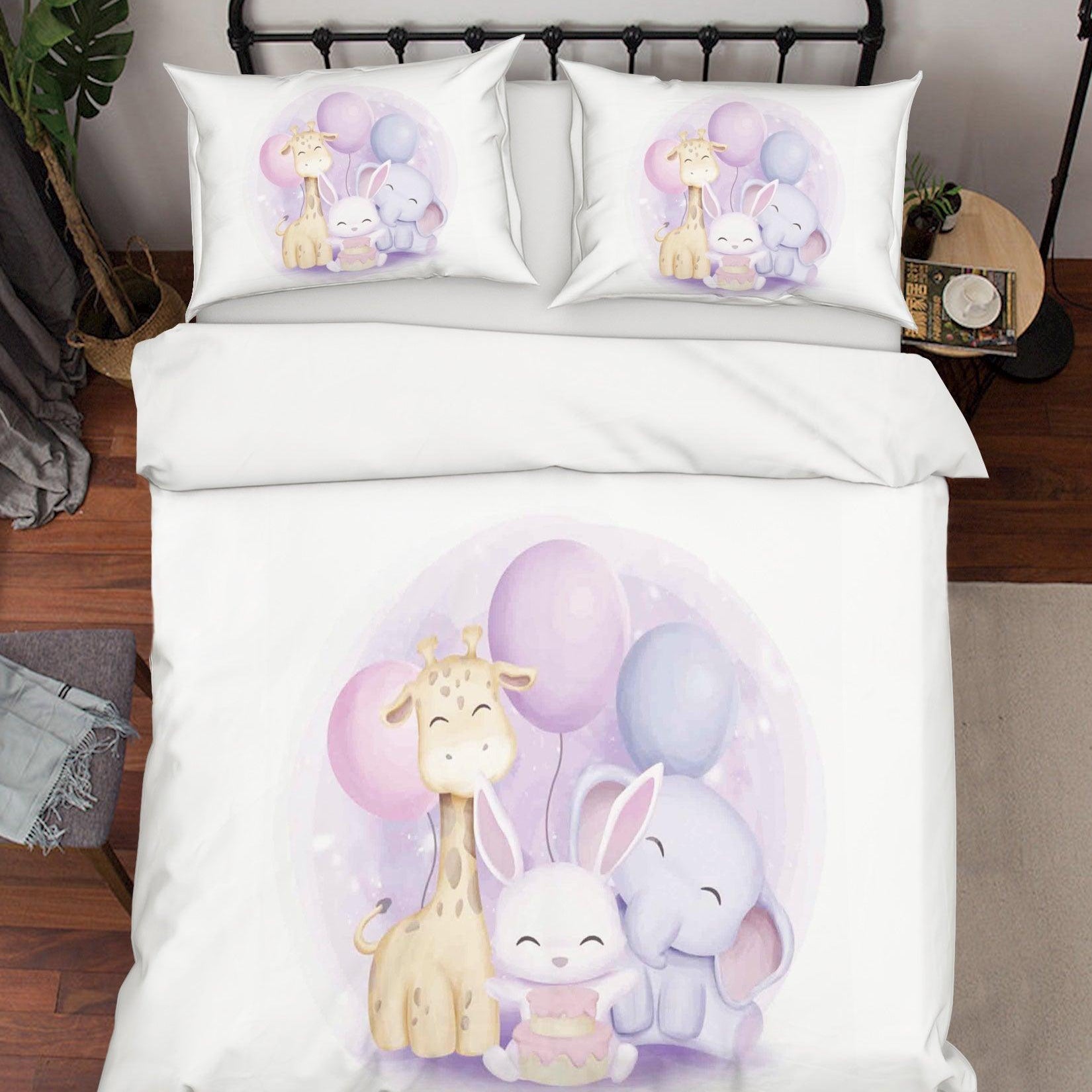 3D White Elephant Rabbit Giraffe Balloon Quilt Cover Set Bedding Set Duvet Cover Pillowcases SF05- Jess Art Decoration