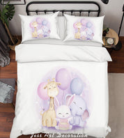 3D White Elephant Rabbit Giraffe Balloon Quilt Cover Set Bedding Set Duvet Cover Pillowcases SF05- Jess Art Decoration