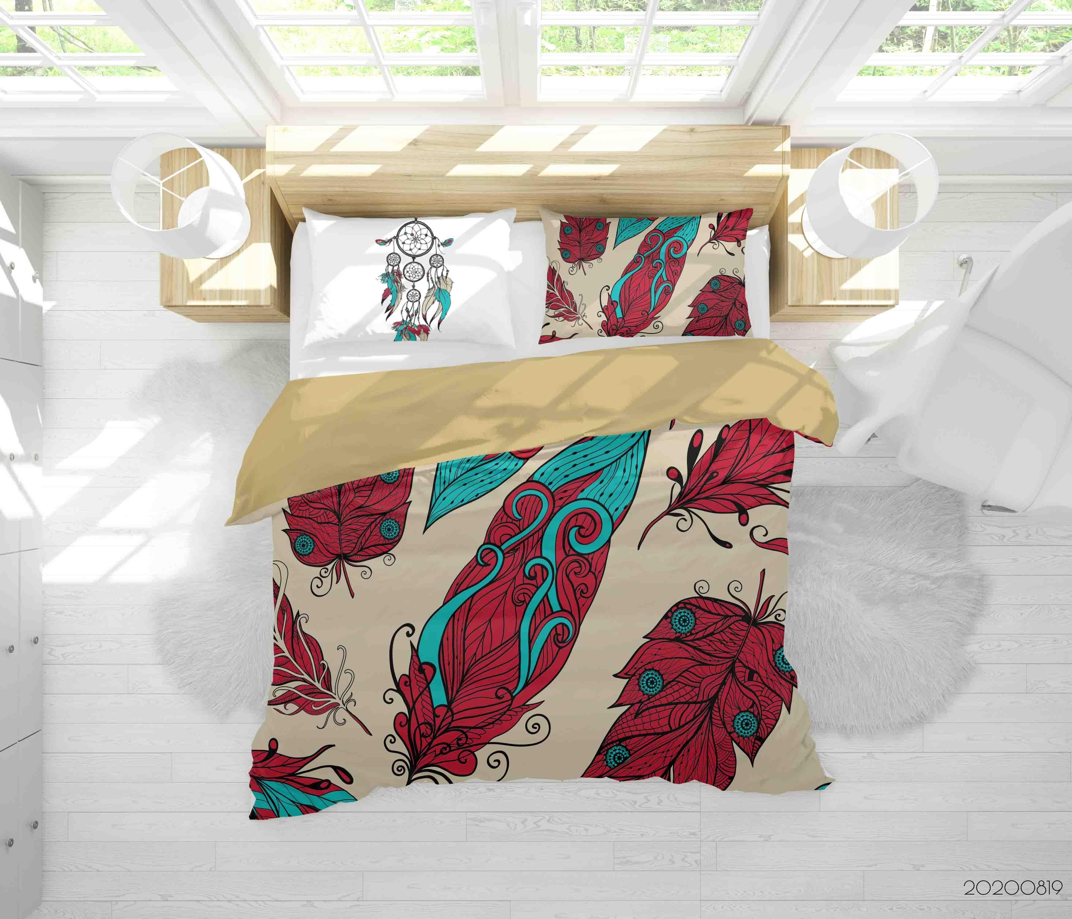 3D Hand Drawn Feather Dreamcatcher Quilt Cover Set Bedding Set Duvet Cover Pillowcases LXL- Jess Art Decoration