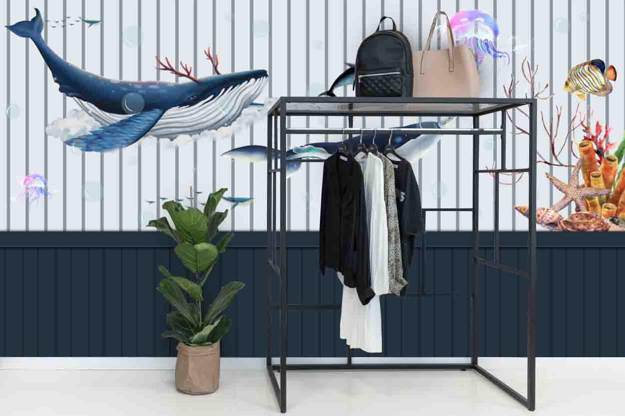 3D blue whale jellyfish wall mural wallpaper 25- Jess Art Decoration