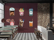 3D Red Background Bubble Tea Pearl Tea Milk Tea Shop Wall Mural Wallpaper JN 19- Jess Art Decoration