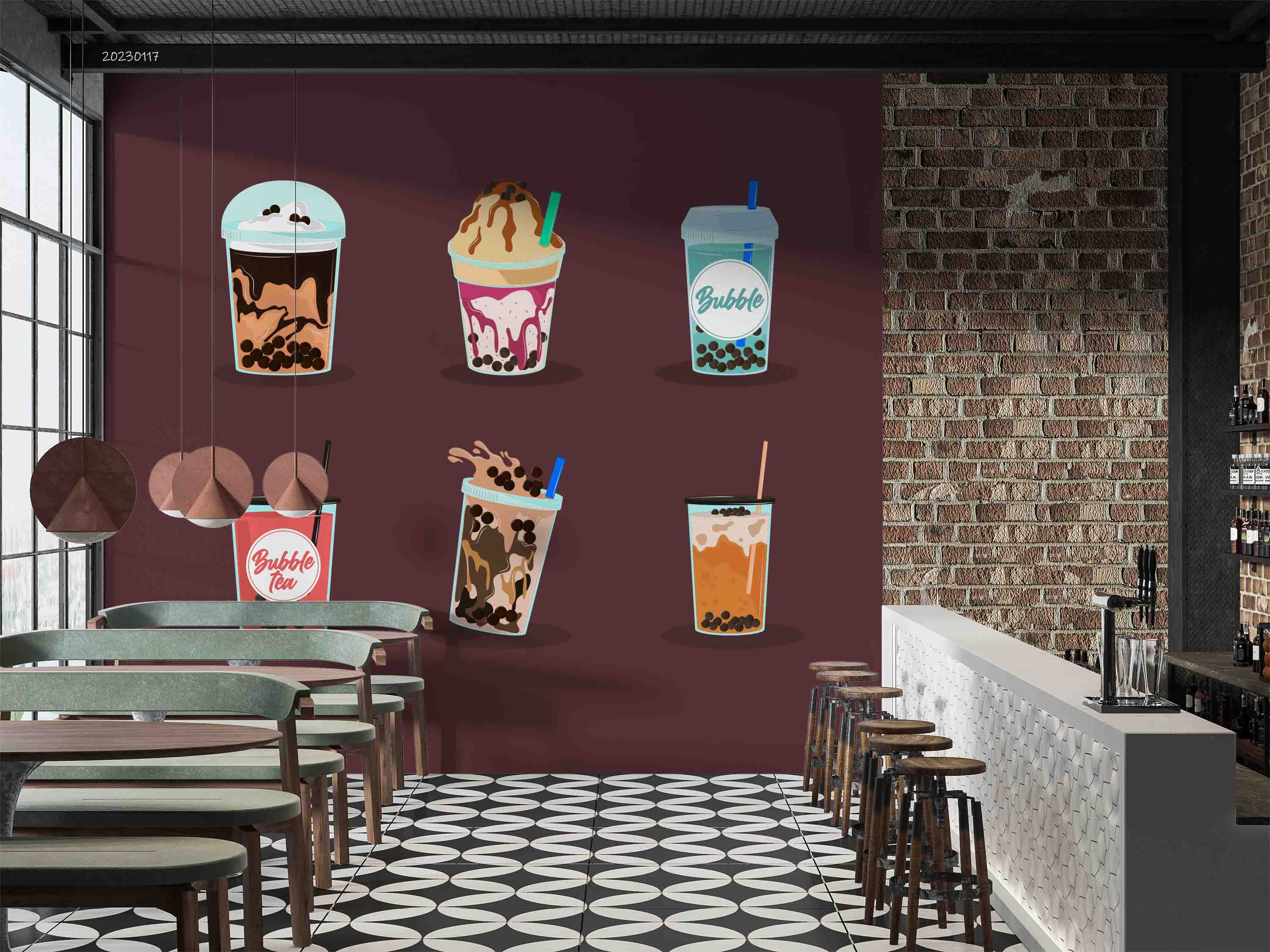 3D Red Background Bubble Tea Pearl Tea Milk Tea Shop Wall Mural Wallpaper JN 19- Jess Art Decoration