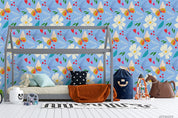 3D Hand Drawn Blue Floral Butterfly Wall Mural Wallpaper LQH 86- Jess Art Decoration