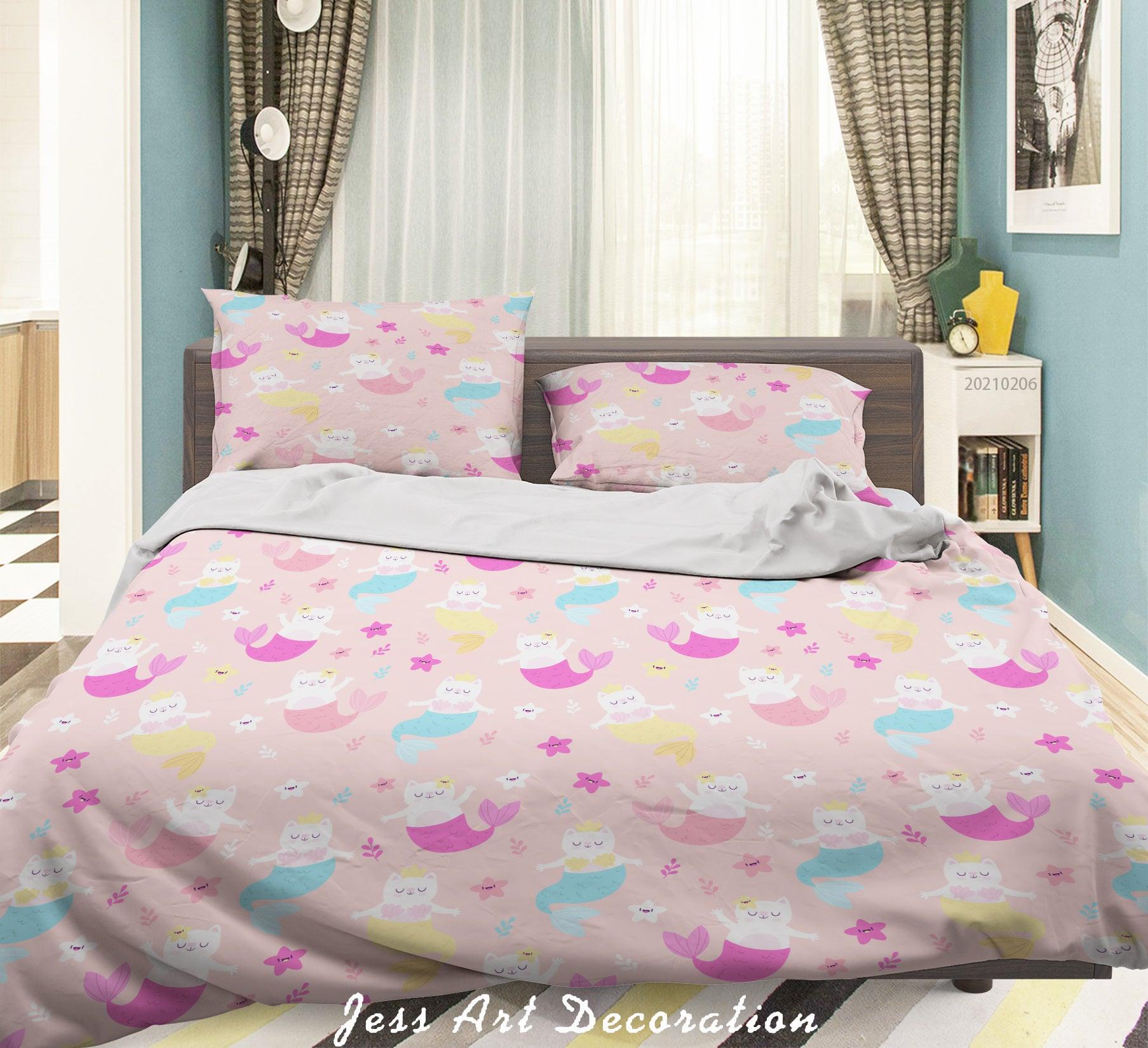 3D Hand Drawn Cat Mermaid Starfish Quilt Cover Set Bedding Set Duvet Cover Pillowcases 167- Jess Art Decoration