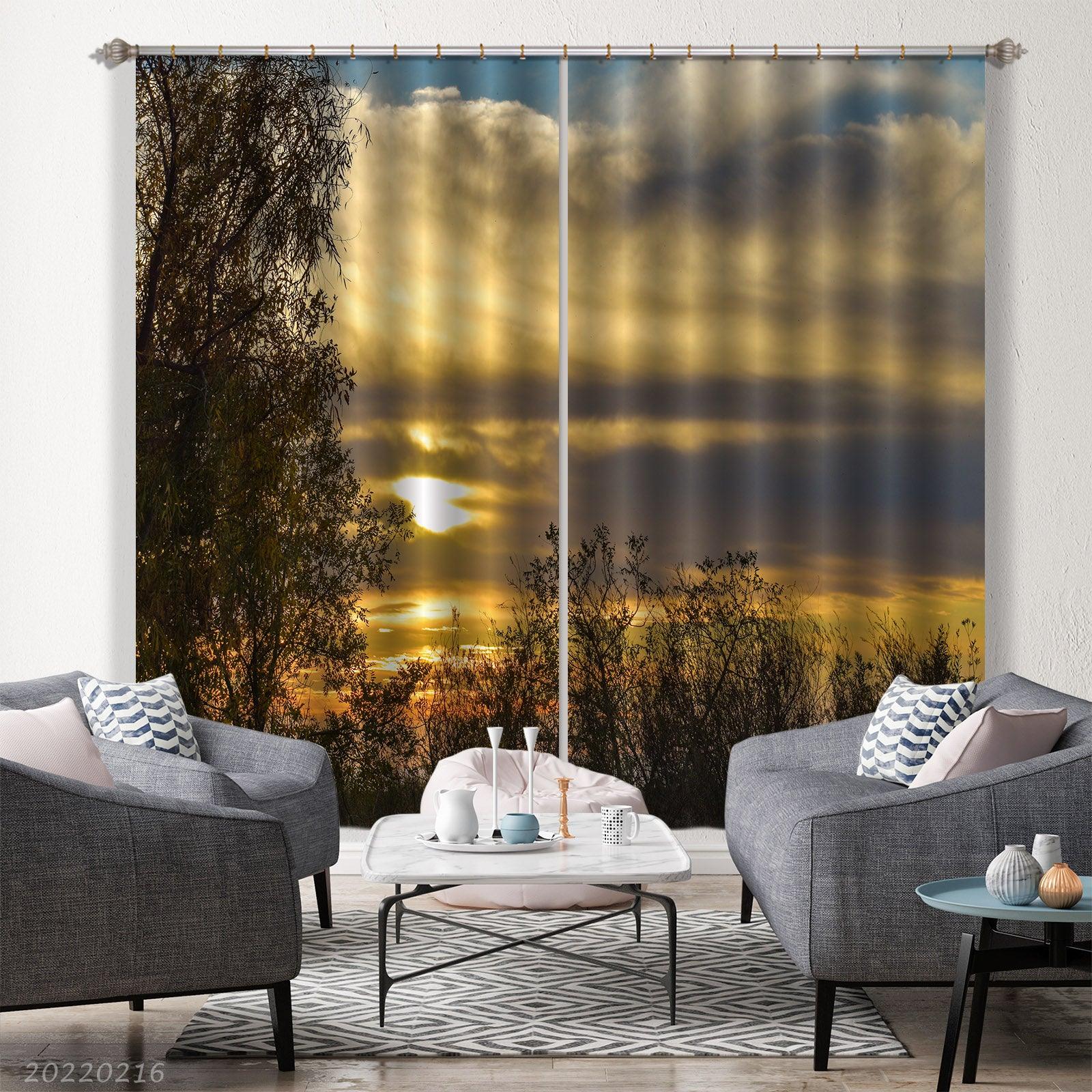 3D Woods Golden Sky Dark Cloud Curtains and Drapes GD 2222- Jess Art Decoration