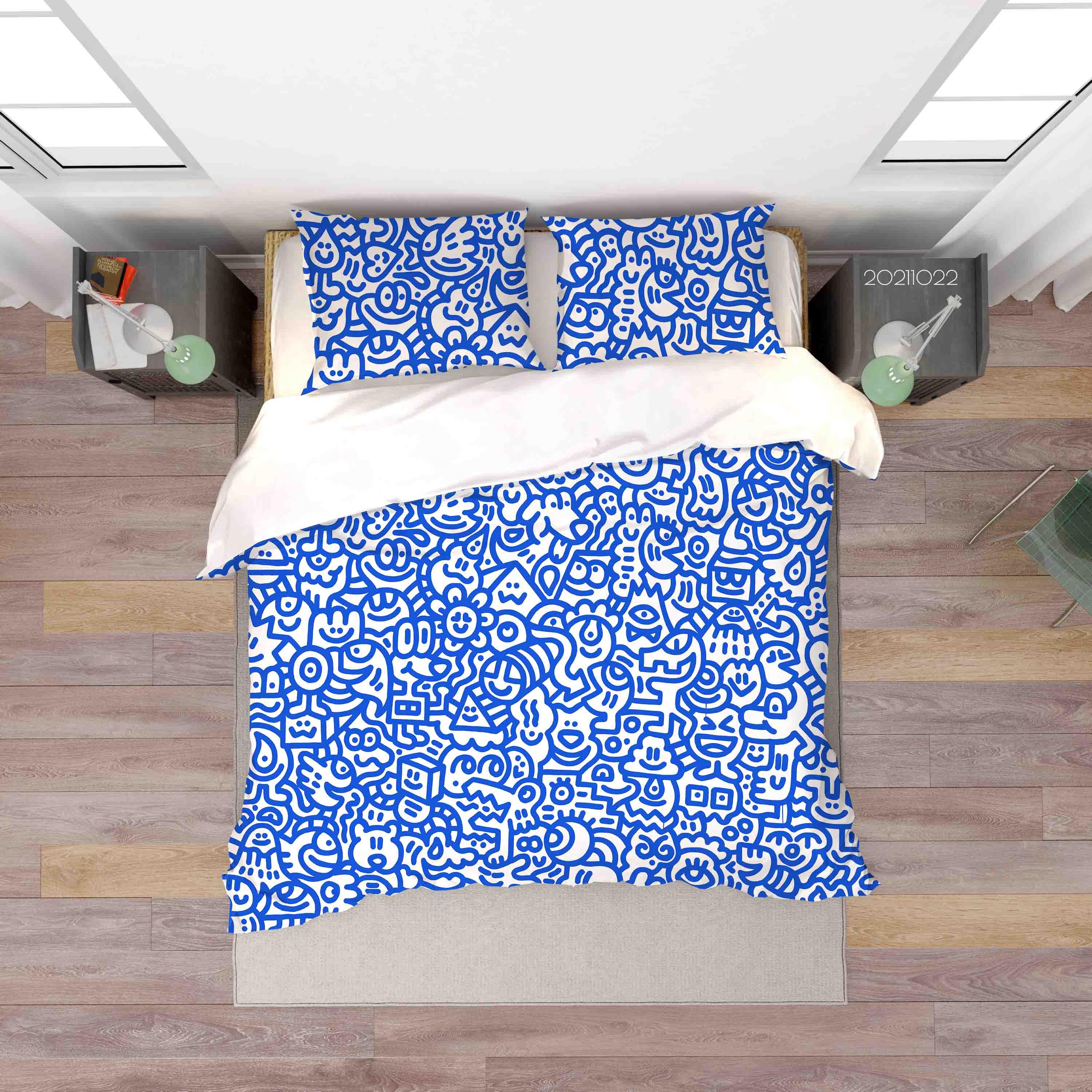 3D Abstract Blue Monster Graffiti Quilt Cover Set Bedding Set Duvet Cover Pillowcases 6- Jess Art Decoration
