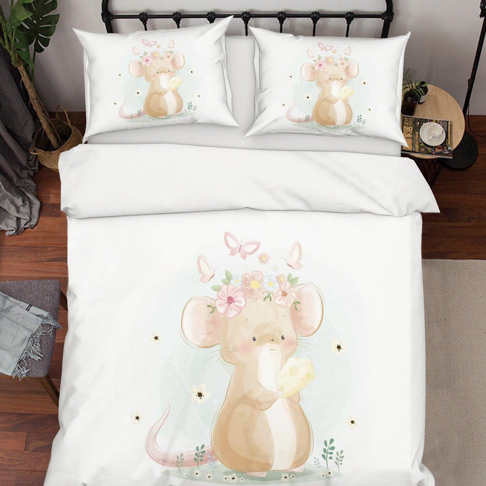 3D White Cartoon Mouse Quilt Cover Set Bedding Set Duvet Cover Pillowcases SF03- Jess Art Decoration