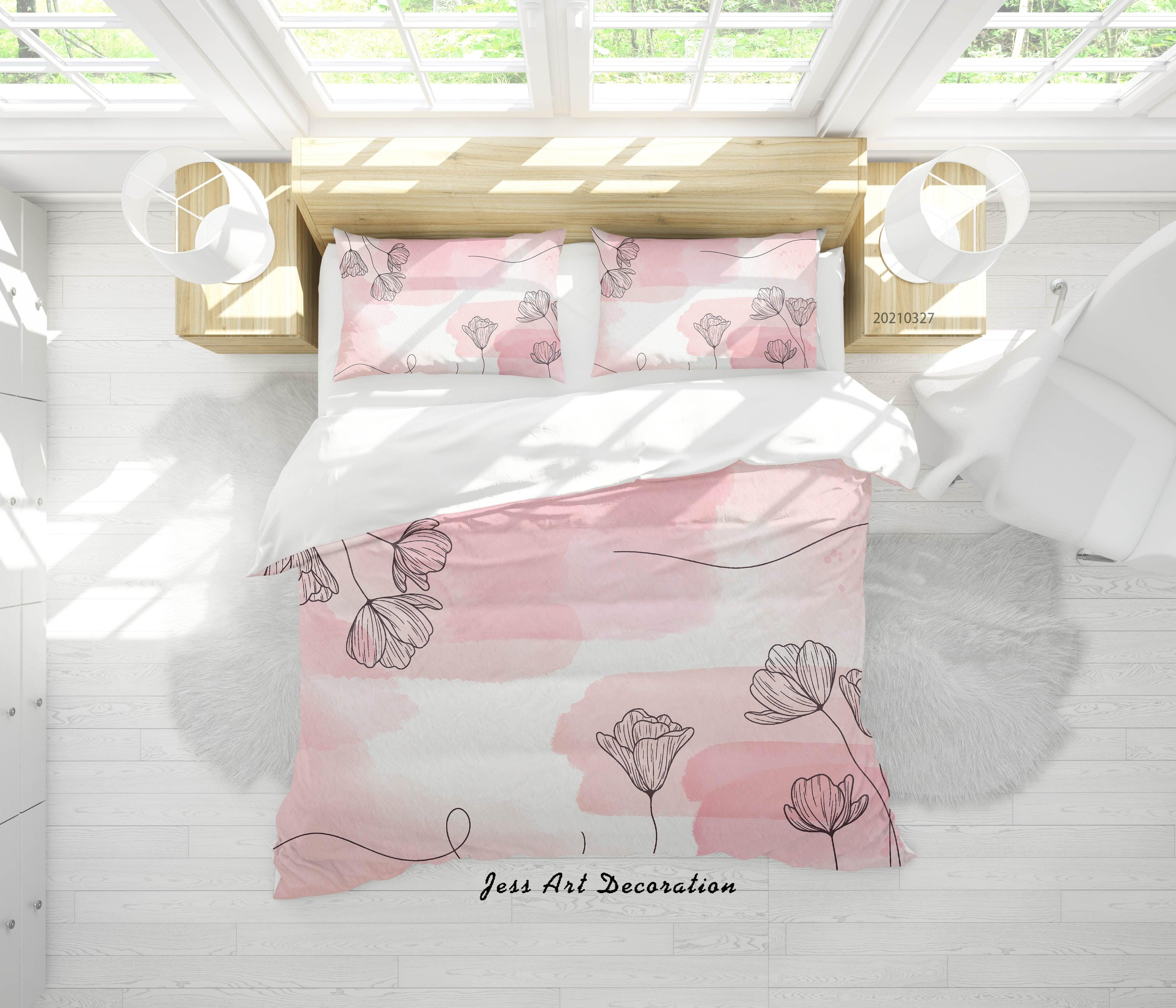 3D Watercolor Pink Floral Quilt Cover Set Bedding Set Duvet Cover Pillowcases 12- Jess Art Decoration