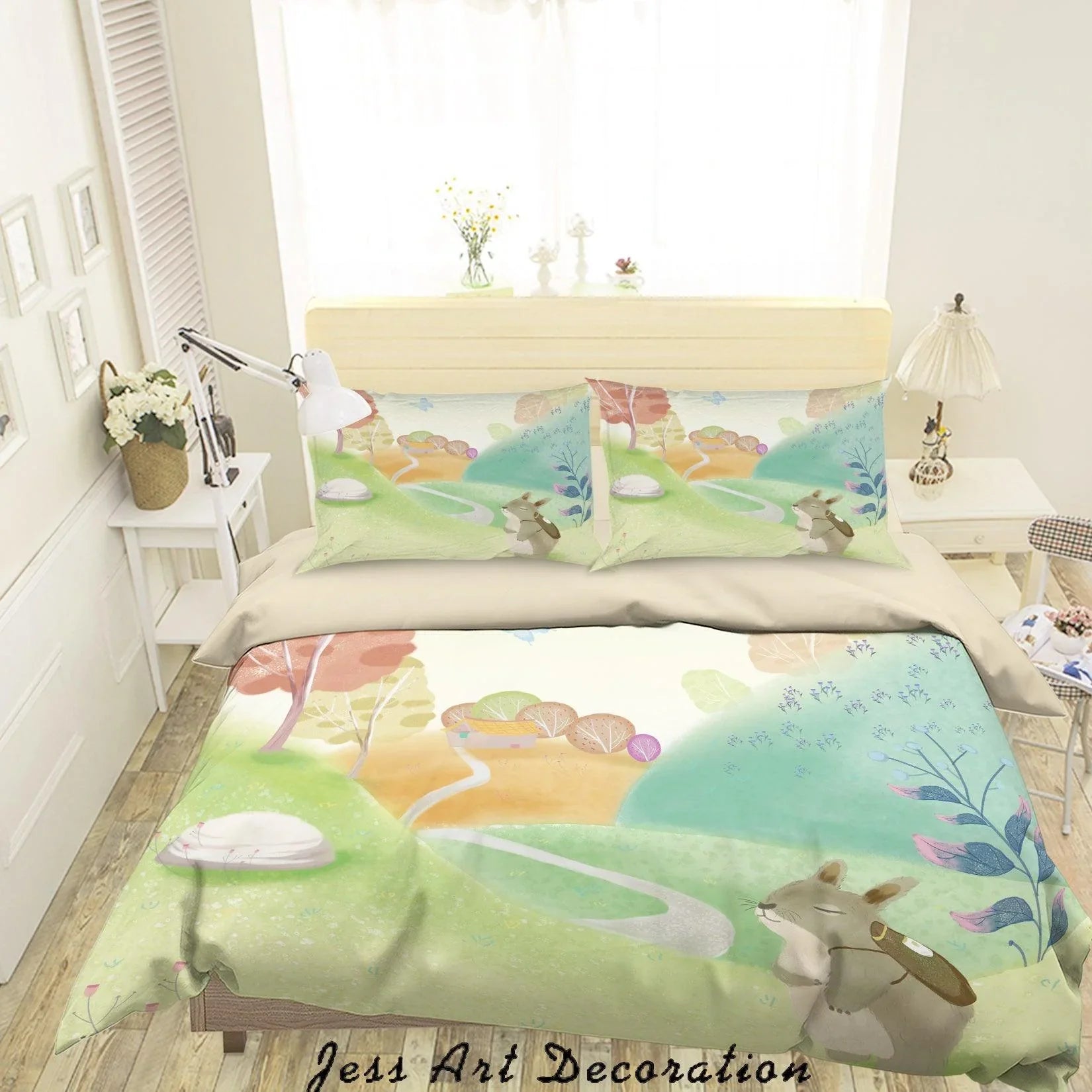 3D Cartoon Animal Forest Tree Quilt Cover Set Bedding Set Duvet Cover Pillowcases A603 LQH- Jess Art Decoration
