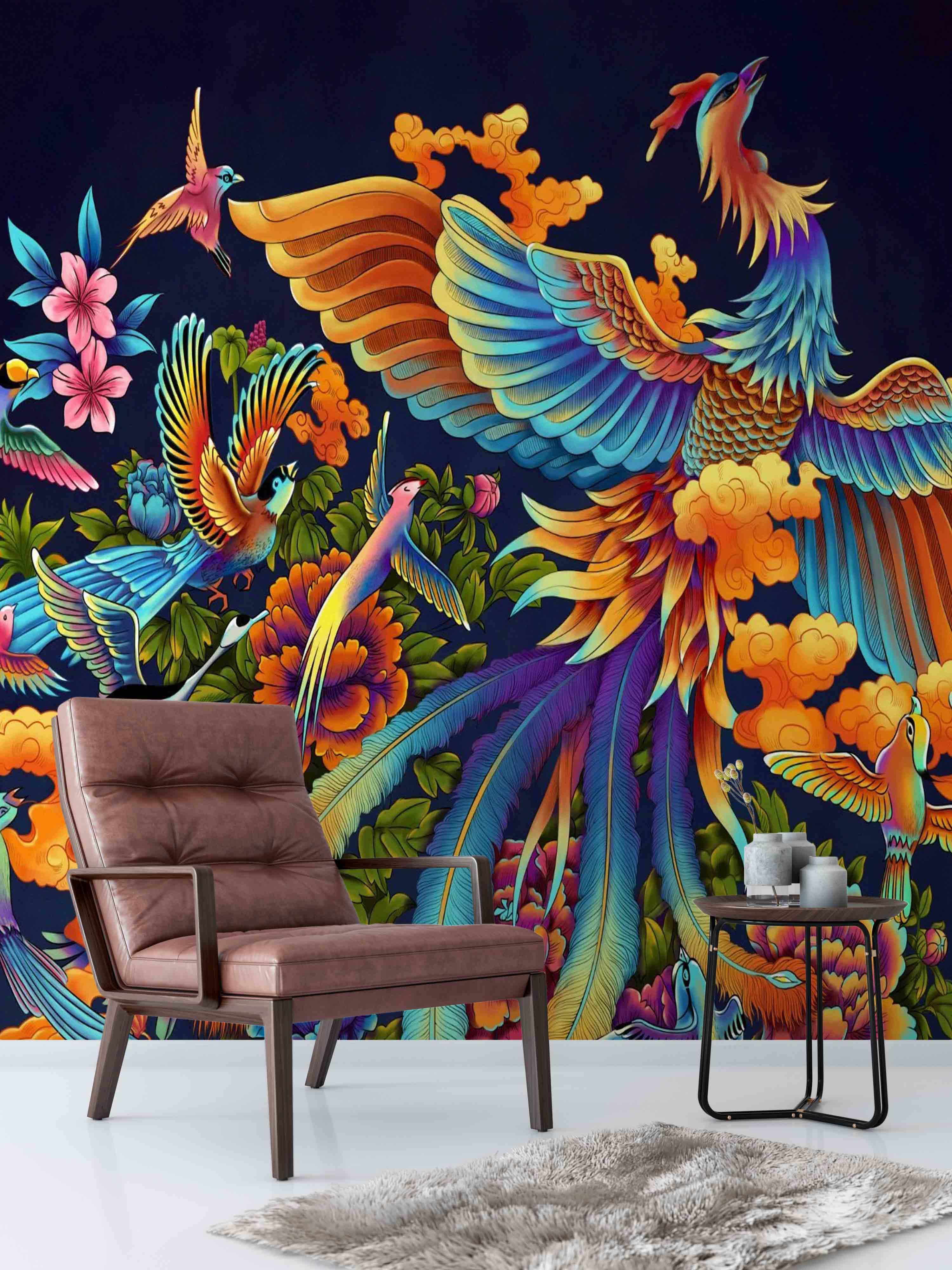 3D Phoenix Floral Wall Mural Wallpaper 19- Jess Art Decoration