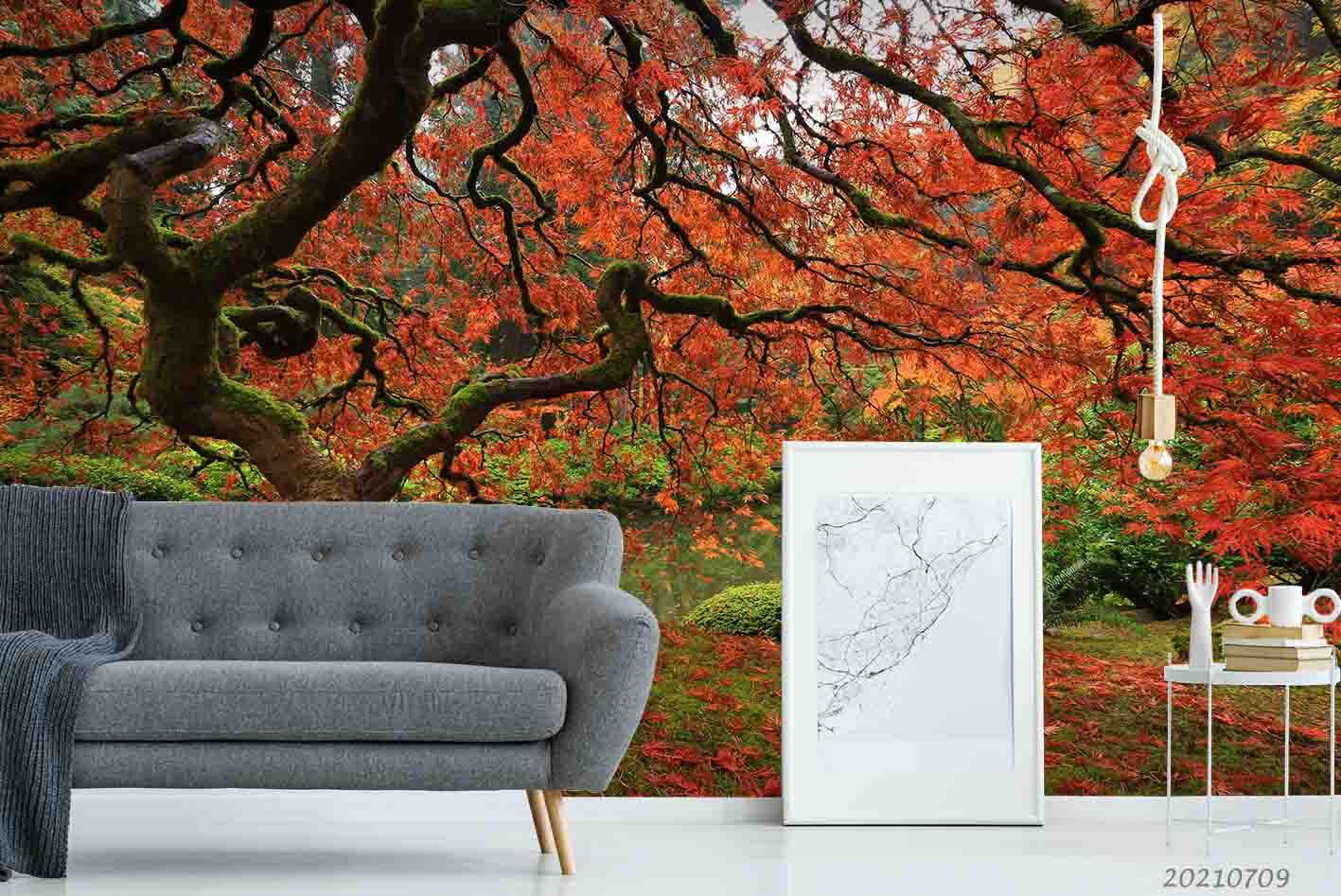 3D Autumn Red Maple Forest Wall Mural Wallpaper SWW3926- Jess Art Decoration