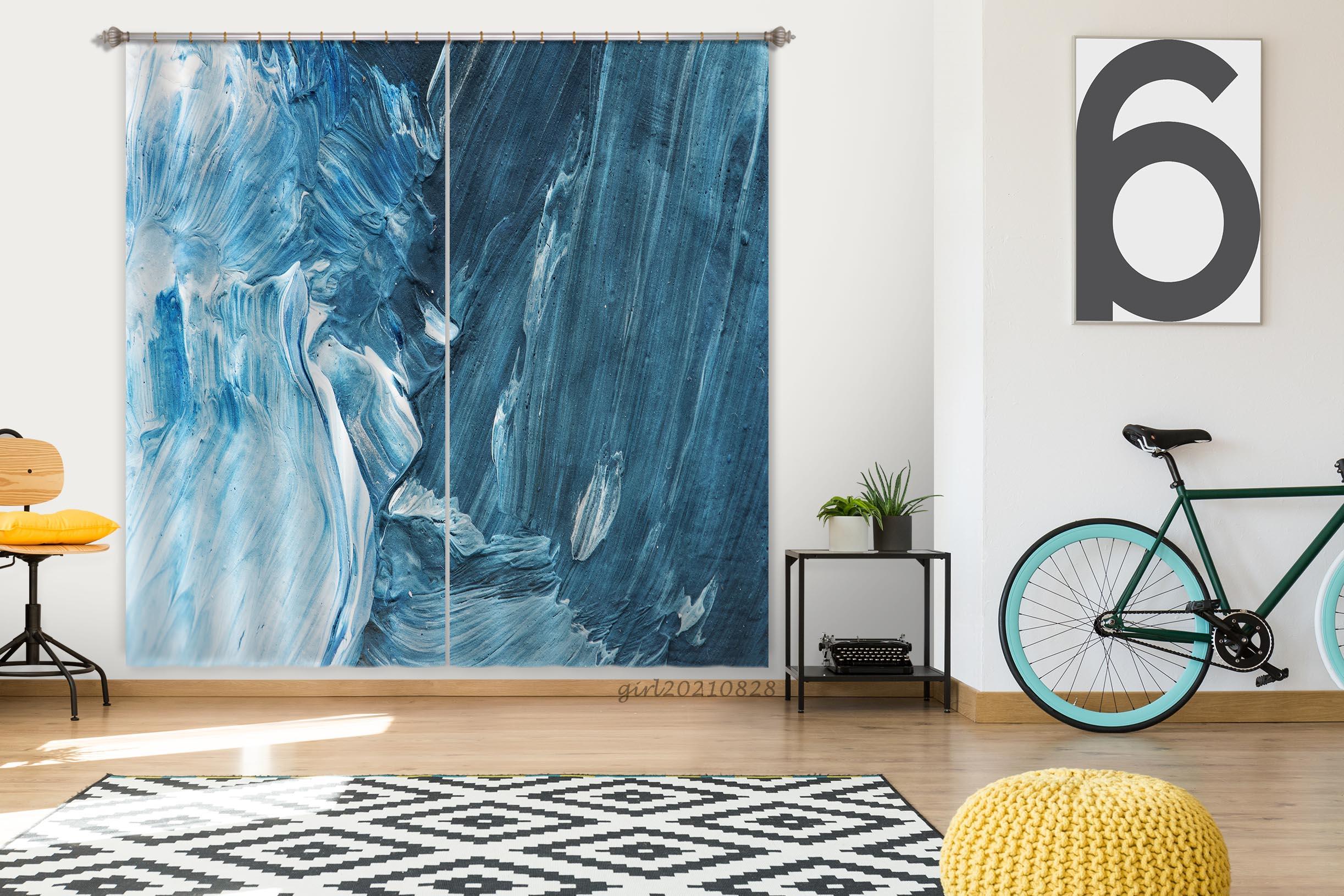 3D Abstract Blue Graffiti Curtains and Drapes LQH 104- Jess Art Decoration