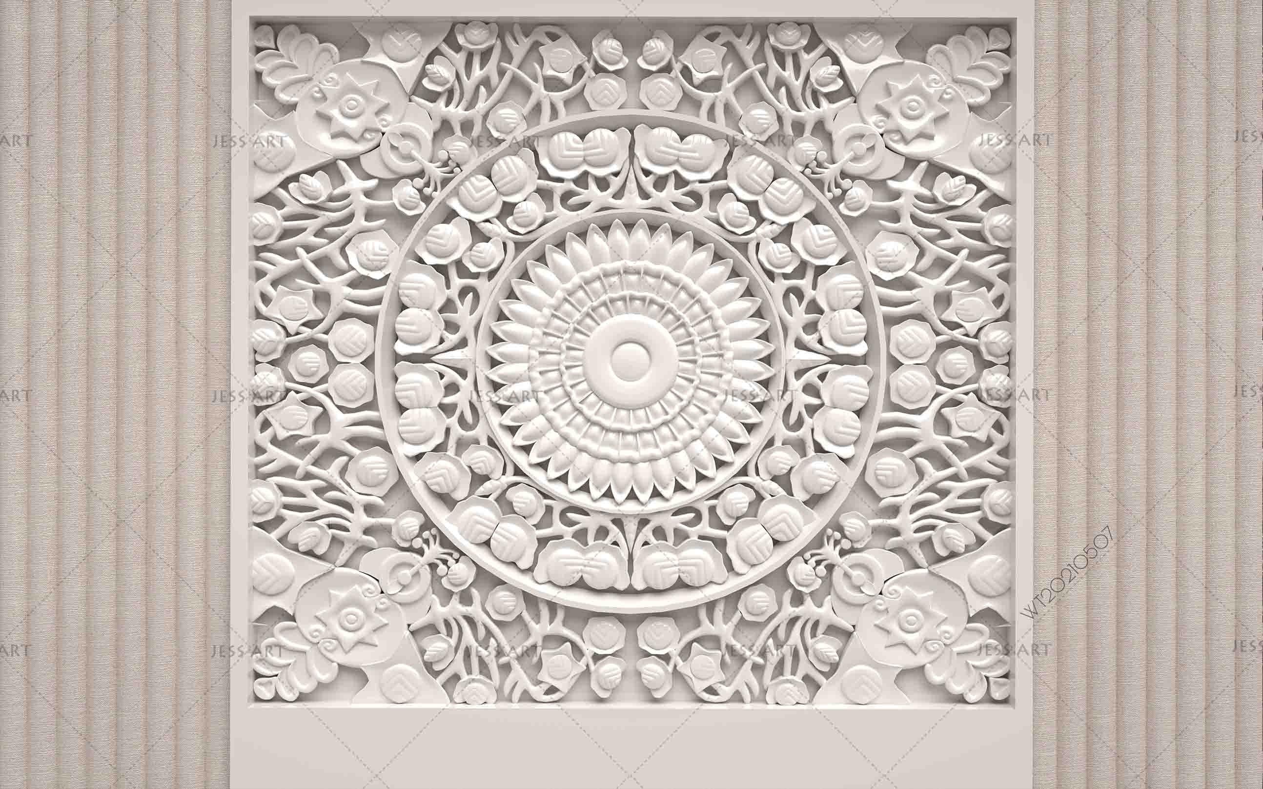 3D White Plaster Carving Pattern Wall Mural Wallpaper LQH 121- Jess Art Decoration