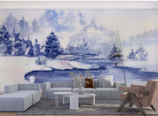 3D Watercolor Landscape Winter Forest River Mountains Wall Mural Wallpaper GD 2249- Jess Art Decoration