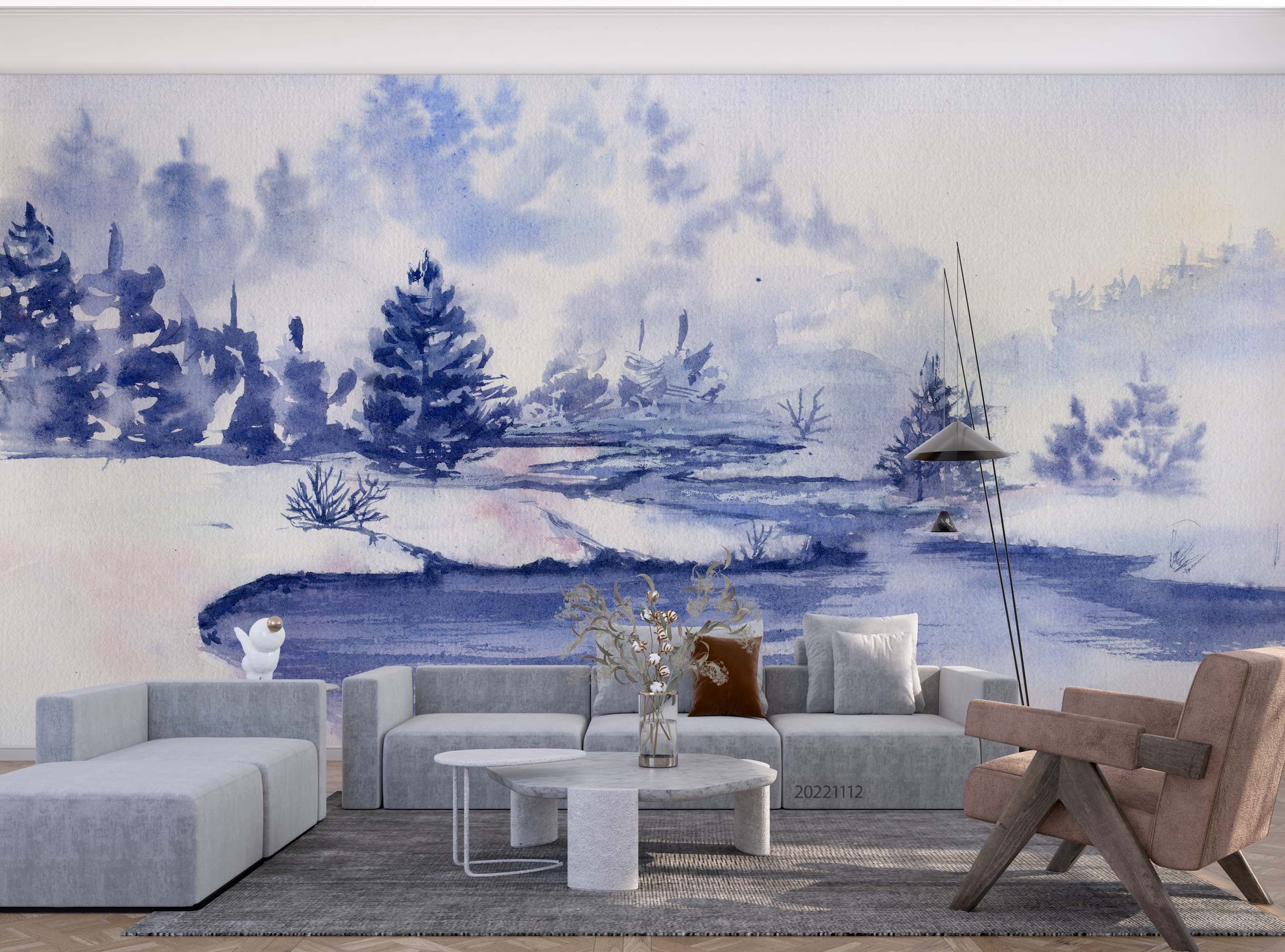3D Watercolor Landscape Winter Forest River Mountains Wall Mural Wallpaper GD 2249- Jess Art Decoration