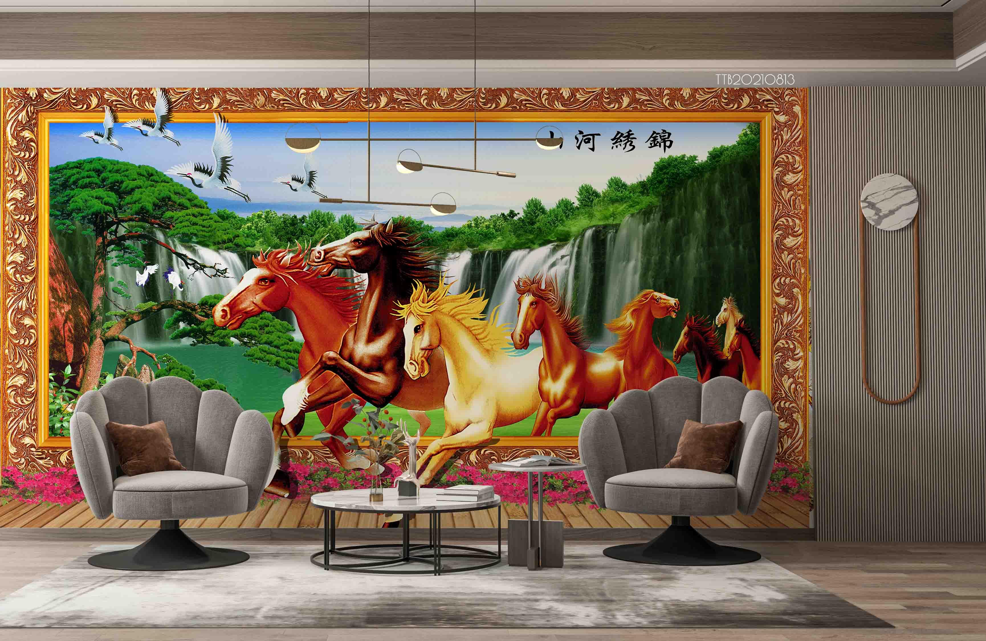 3D Chinese Style Landscape Horse Wall Mural Wallpaper SWW5126- Jess Art Decoration