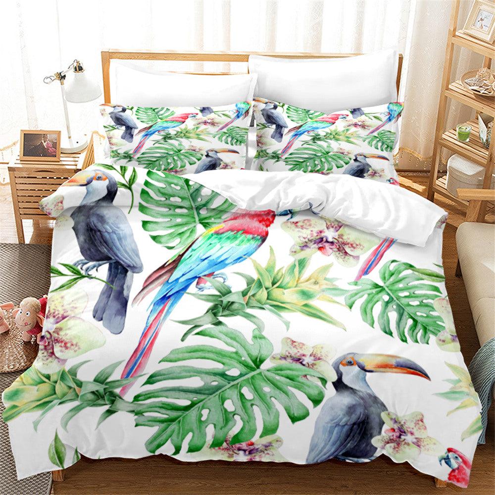 3D Tropical Banana Leaf Bird Quilt Cover Set Bedding Set Duvet Cover Pillowcases 102- Jess Art Decoration