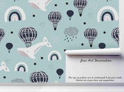 3D Blue Whale Hot Air Balloon Clouds Star Wall Mural Wallpaper SF99- Jess Art Decoration