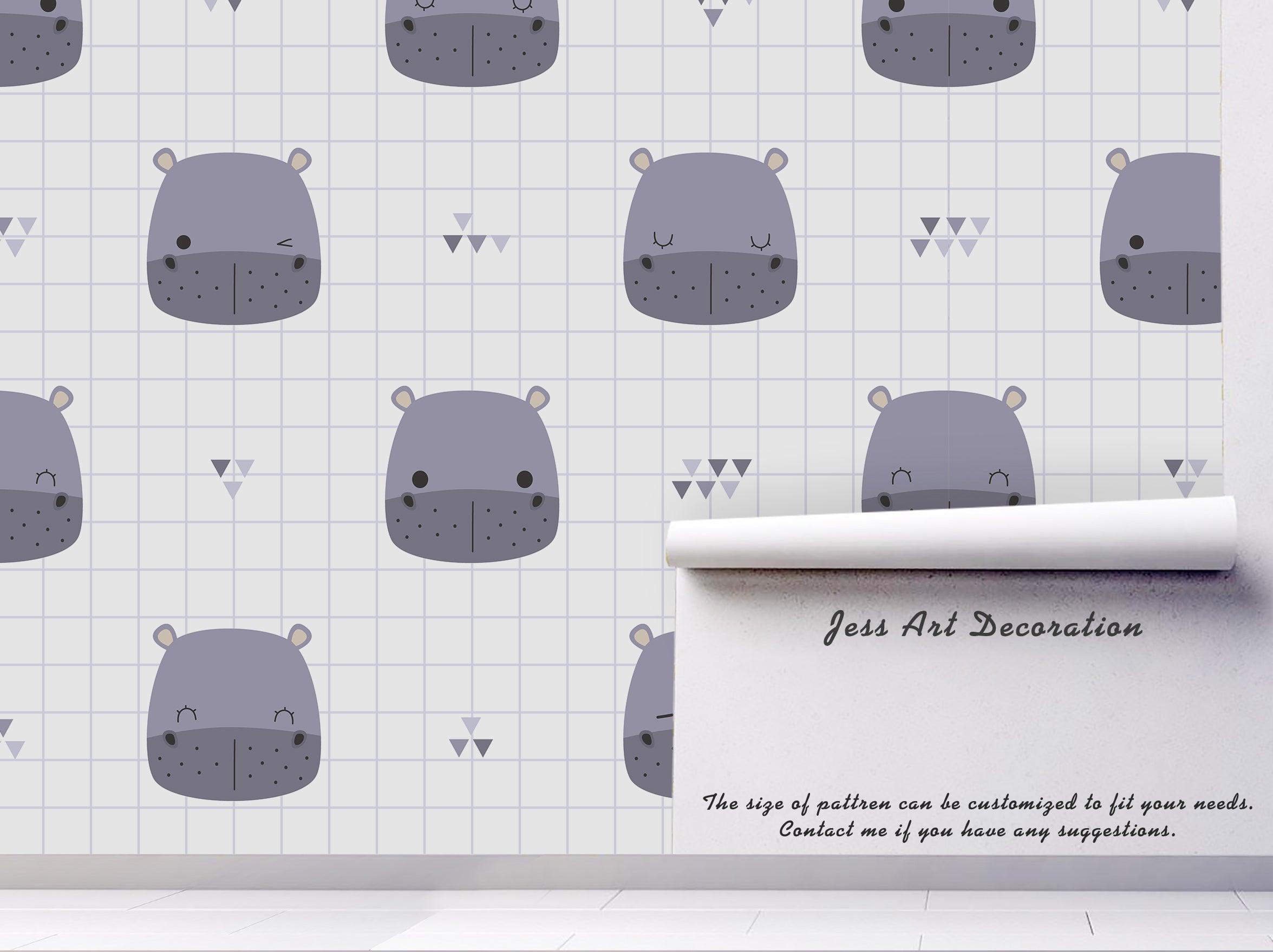 3D cartoon grey hippo wall mural wallpaper 30- Jess Art Decoration