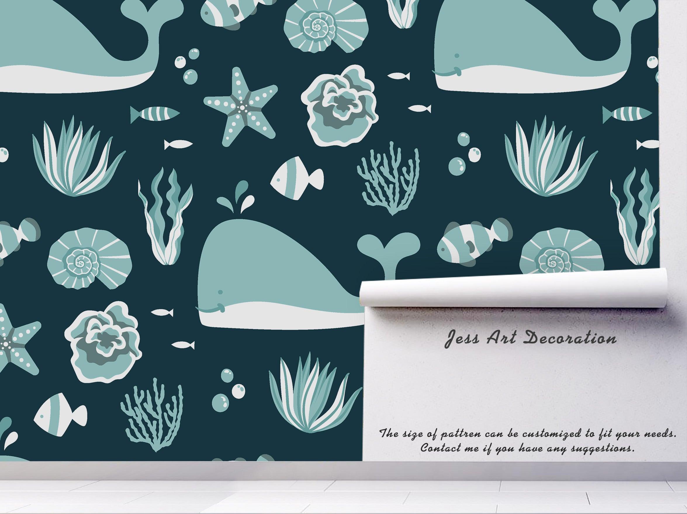 3D Shark Conch Starfish Fish Wall Mural Wallpaper 08- Jess Art Decoration